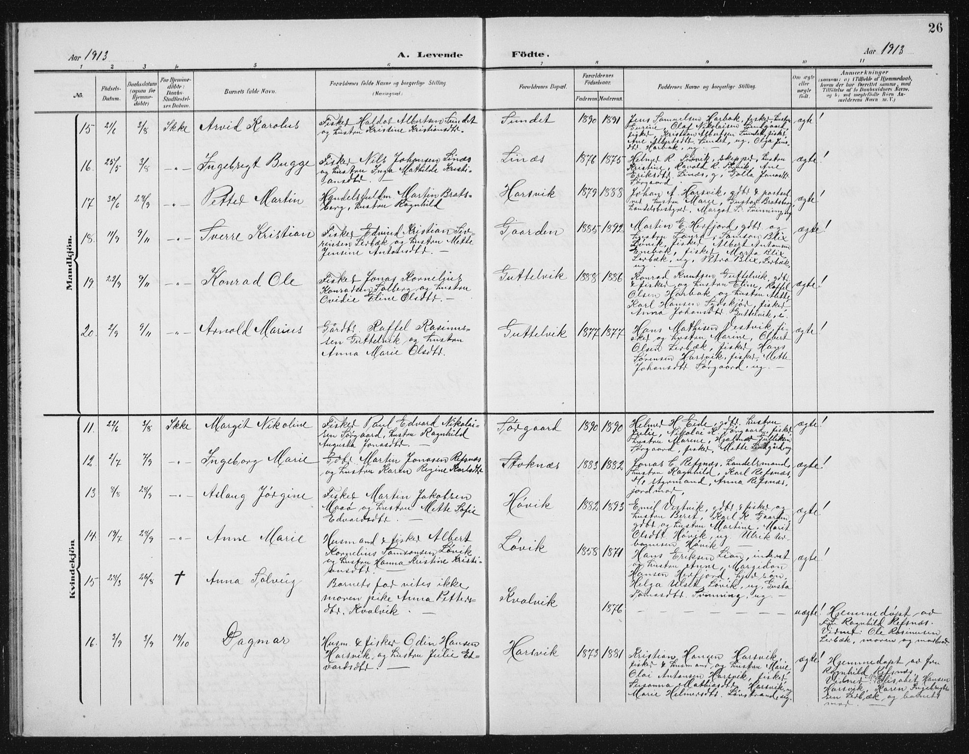 Ministerialprotokoller, klokkerbøker og fødselsregistre - Sør-Trøndelag, SAT/A-1456/656/L0699: Parish register (copy) no. 656C05, 1905-1920, p. 26