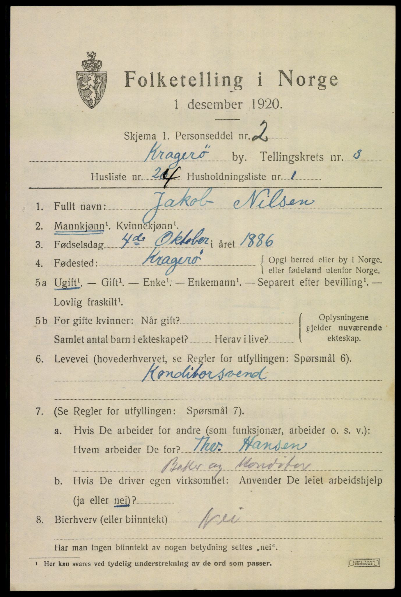 SAKO, 1920 census for Kragerø, 1920, p. 7323