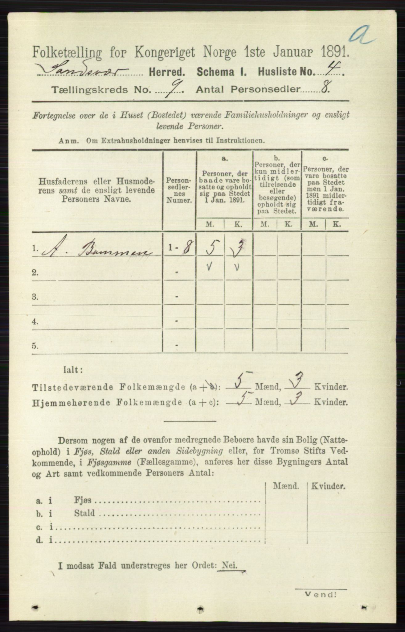 RA, 1891 census for 0629 Sandsvær, 1891, p. 4366