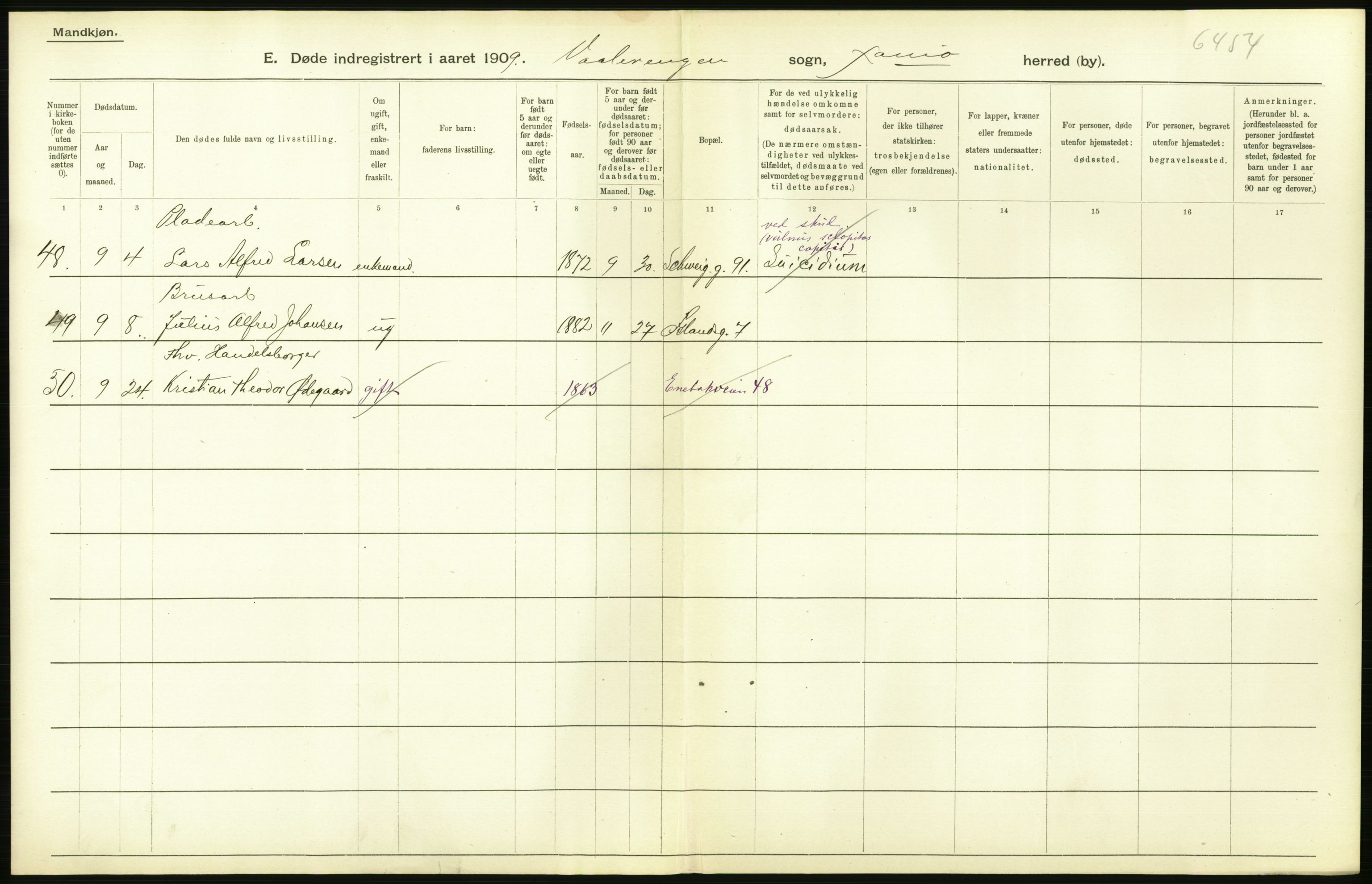 Statistisk sentralbyrå, Sosiodemografiske emner, Befolkning, AV/RA-S-2228/D/Df/Dfa/Dfag/L0010: Kristiania: Døde, dødfødte., 1909, p. 306