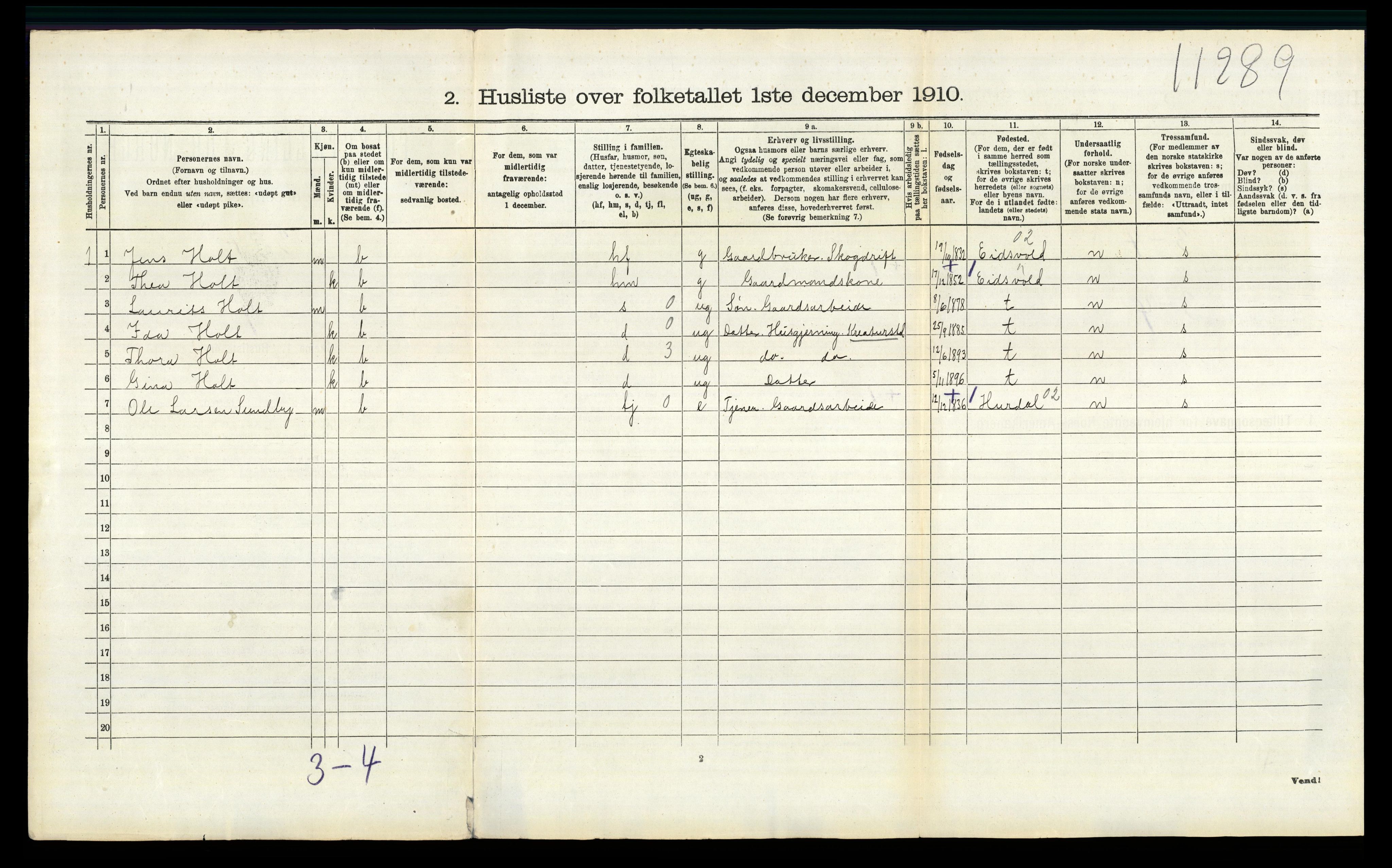 RA, 1910 census for Nannestad, 1910, p. 1400