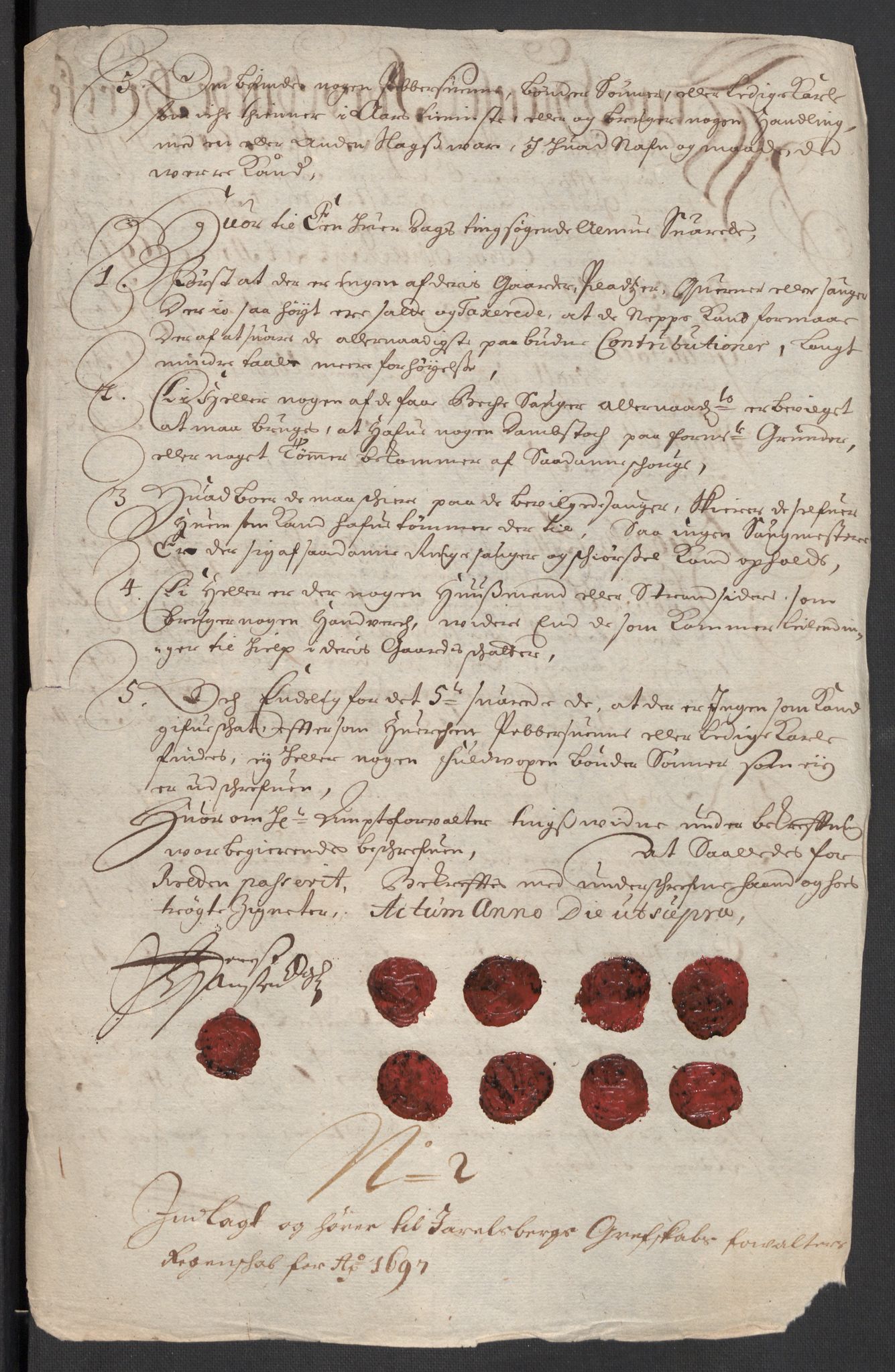 Rentekammeret inntil 1814, Reviderte regnskaper, Fogderegnskap, RA/EA-4092/R32/L1868: Fogderegnskap Jarlsberg grevskap, 1697-1699, p. 44