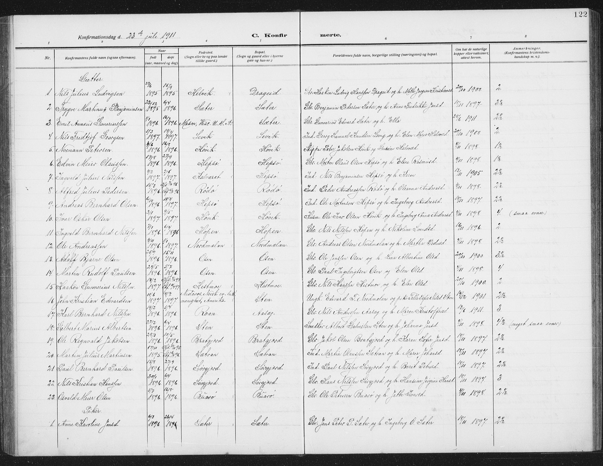 Ministerialprotokoller, klokkerbøker og fødselsregistre - Sør-Trøndelag, SAT/A-1456/658/L0727: Parish register (copy) no. 658C03, 1909-1935, p. 122