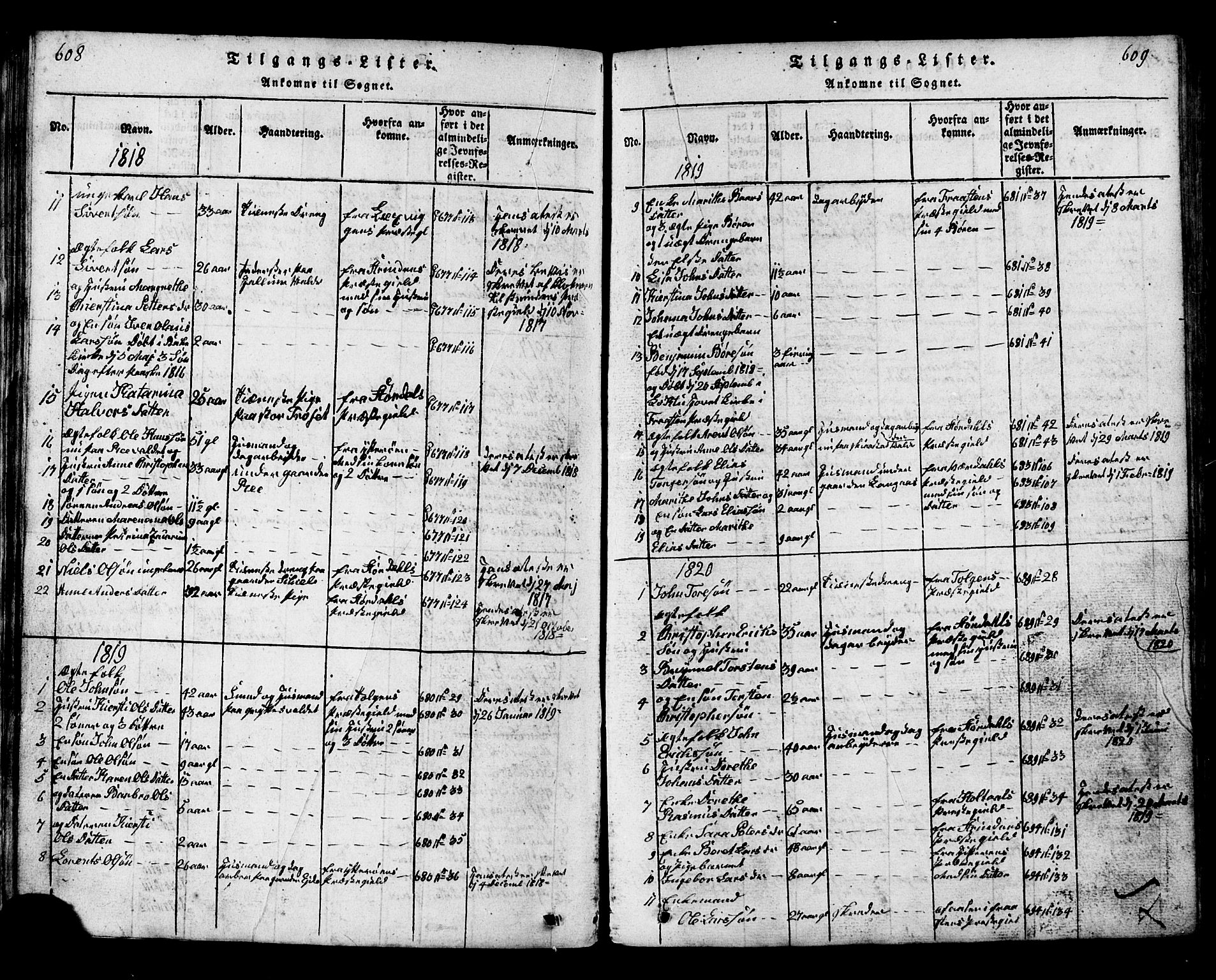 Ministerialprotokoller, klokkerbøker og fødselsregistre - Nord-Trøndelag, SAT/A-1458/717/L0169: Parish register (copy) no. 717C01, 1816-1834, p. 608-609