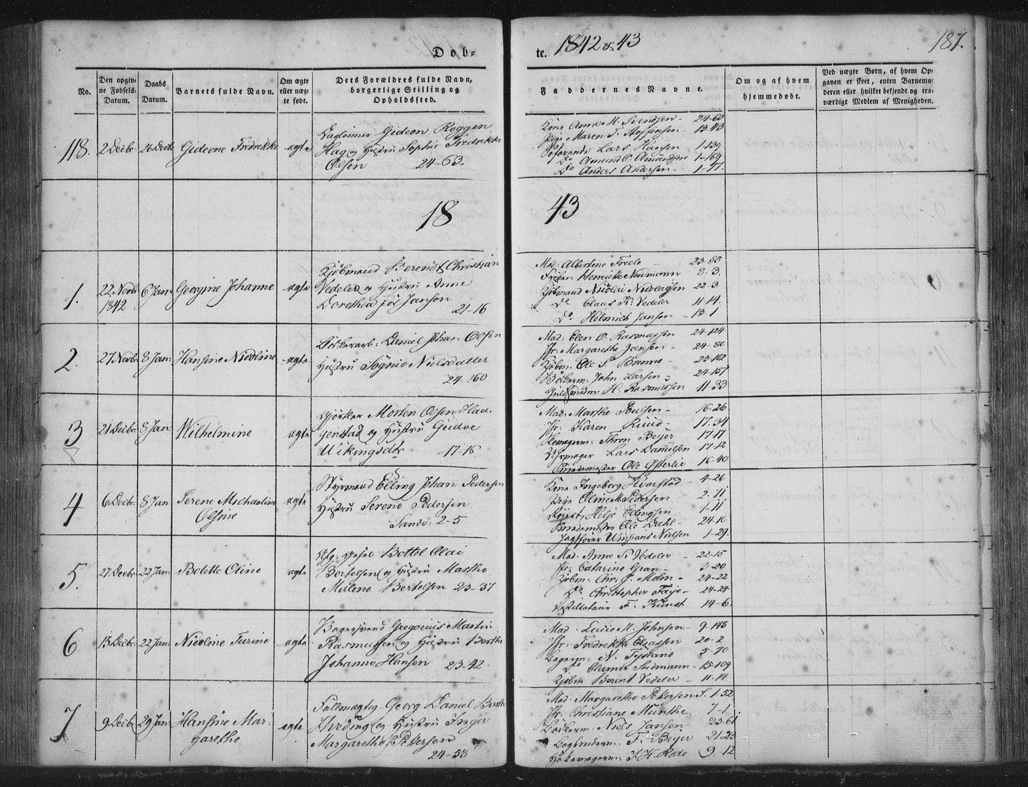 Korskirken sokneprestembete, SAB/A-76101/H/Haa/L0016: Parish register (official) no. B 2, 1841-1851, p. 187
