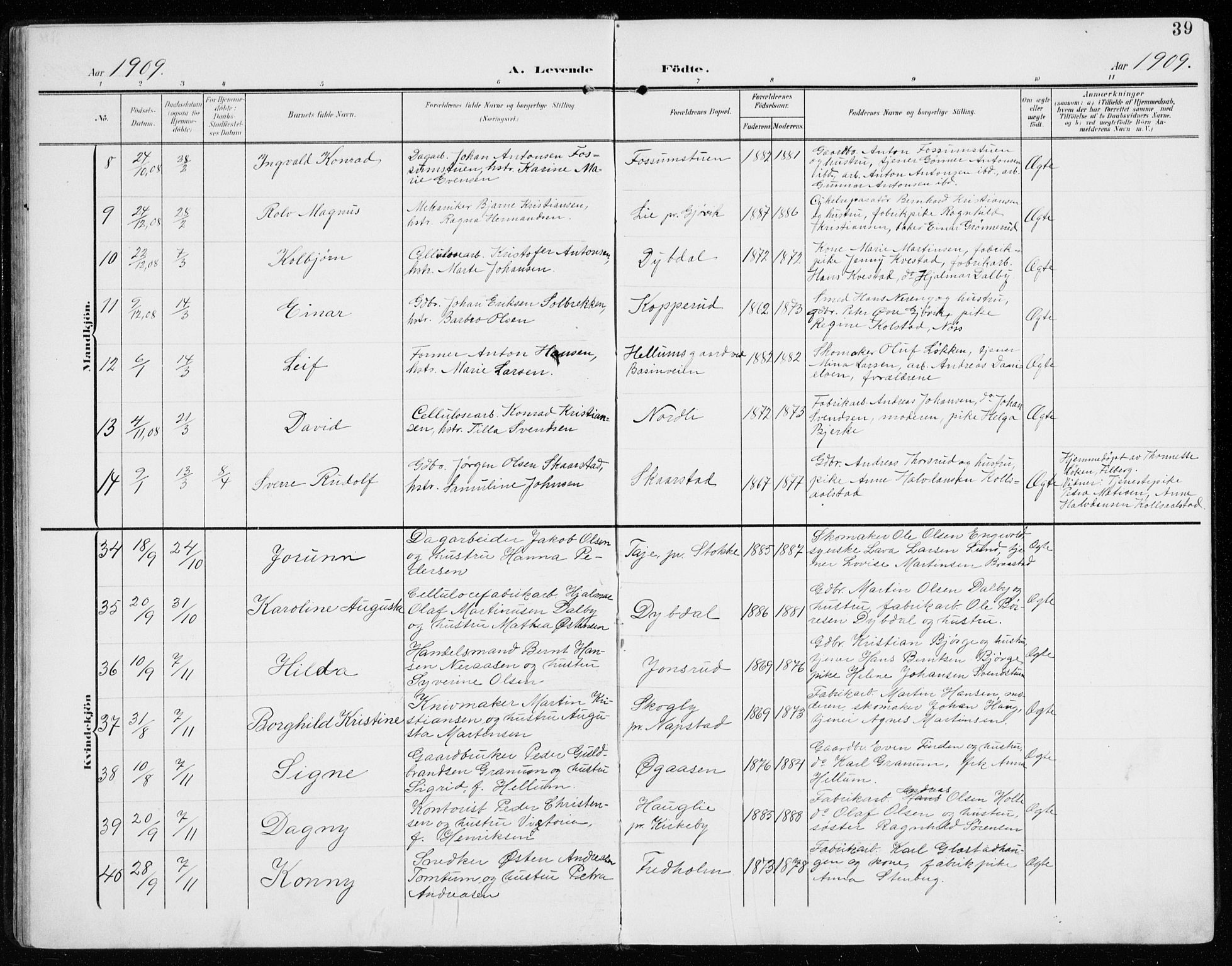 Vardal prestekontor, AV/SAH-PREST-100/H/Ha/Haa/L0016: Parish register (official) no. 16, 1904-1916, p. 39