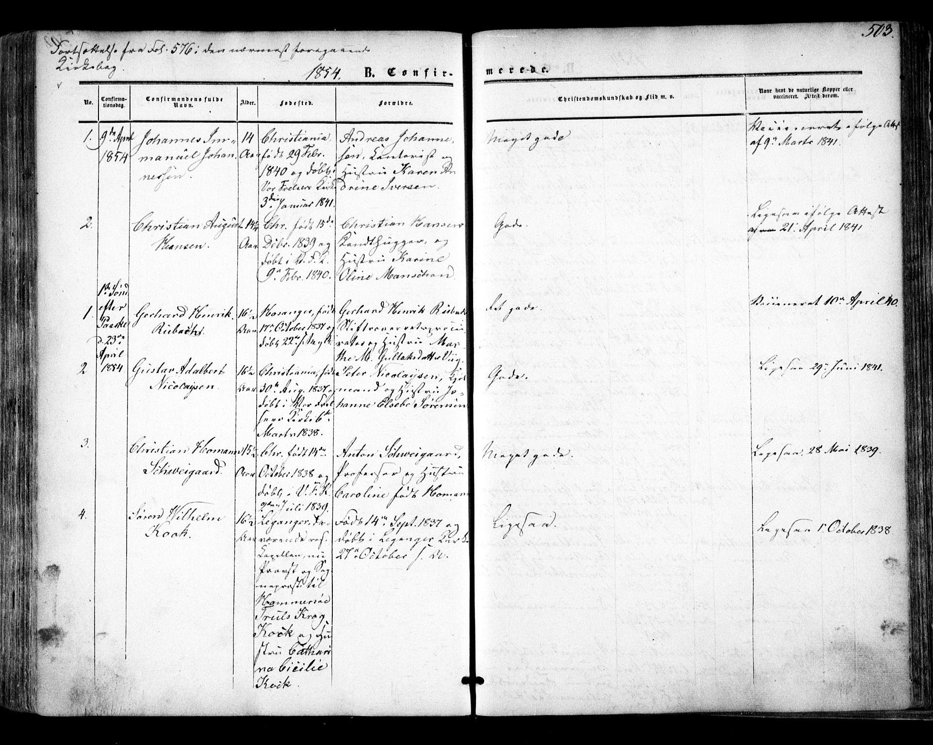 Oslo domkirke Kirkebøker, SAO/A-10752/F/Fa/L0014: Parish register (official) no. 14, 1850-1857, p. 503