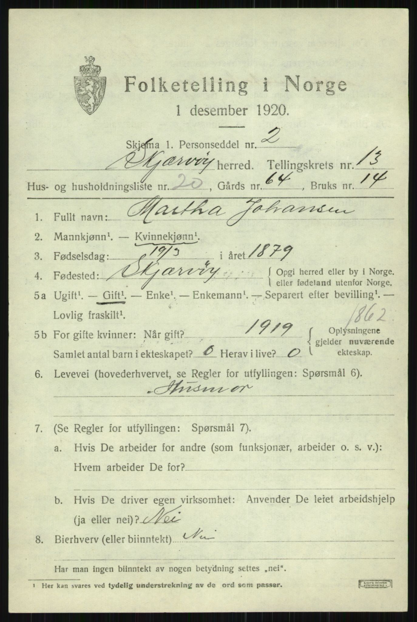 SATØ, 1920 census for Skjervøy, 1920, p. 6637