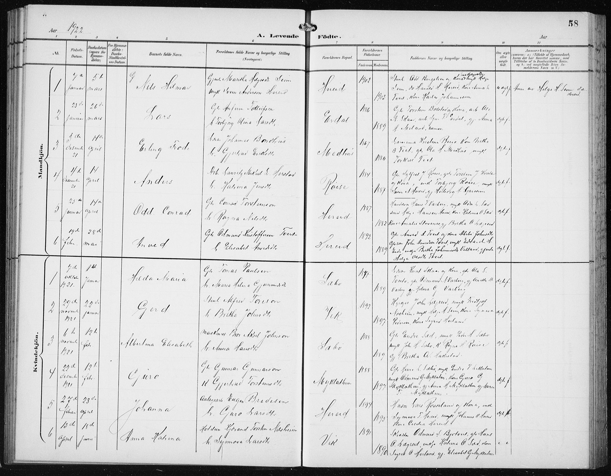 Ullensvang sokneprestembete, SAB/A-78701/H/Hab: Parish register (copy) no. C  3, 1899-1932, p. 58