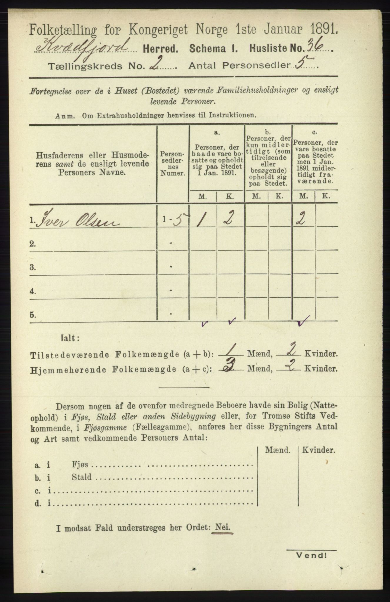 RA, 1891 census for 1911 Kvæfjord, 1891, p. 663