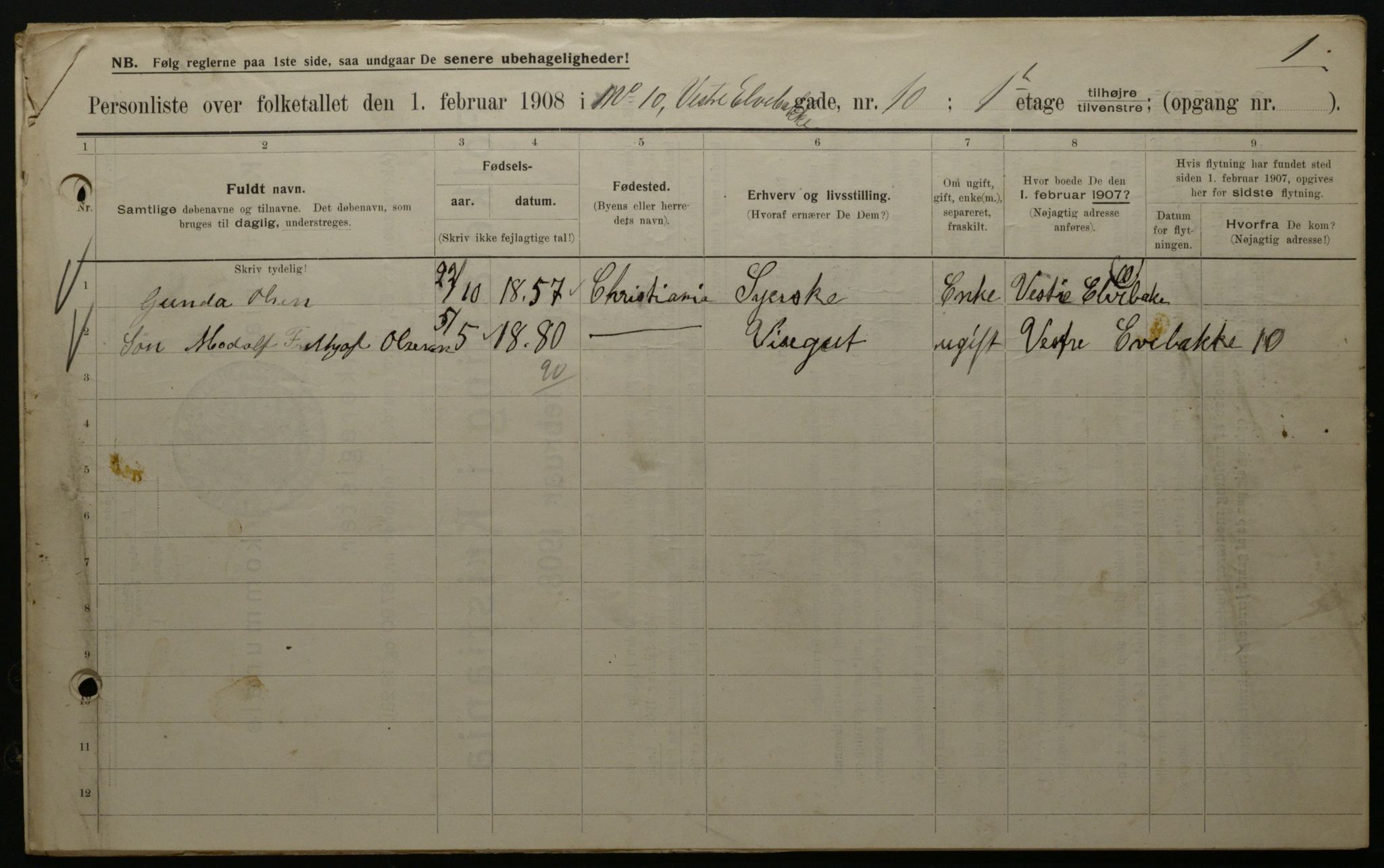 OBA, Municipal Census 1908 for Kristiania, 1908, p. 109980