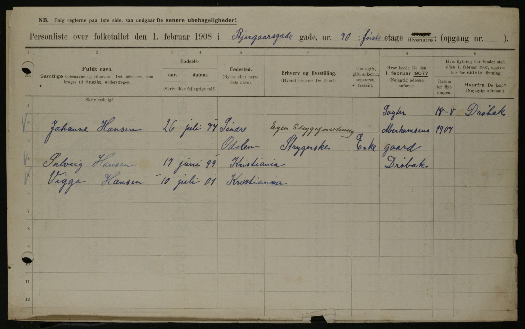 OBA, Municipal Census 1908 for Kristiania, 1908, p. 6294