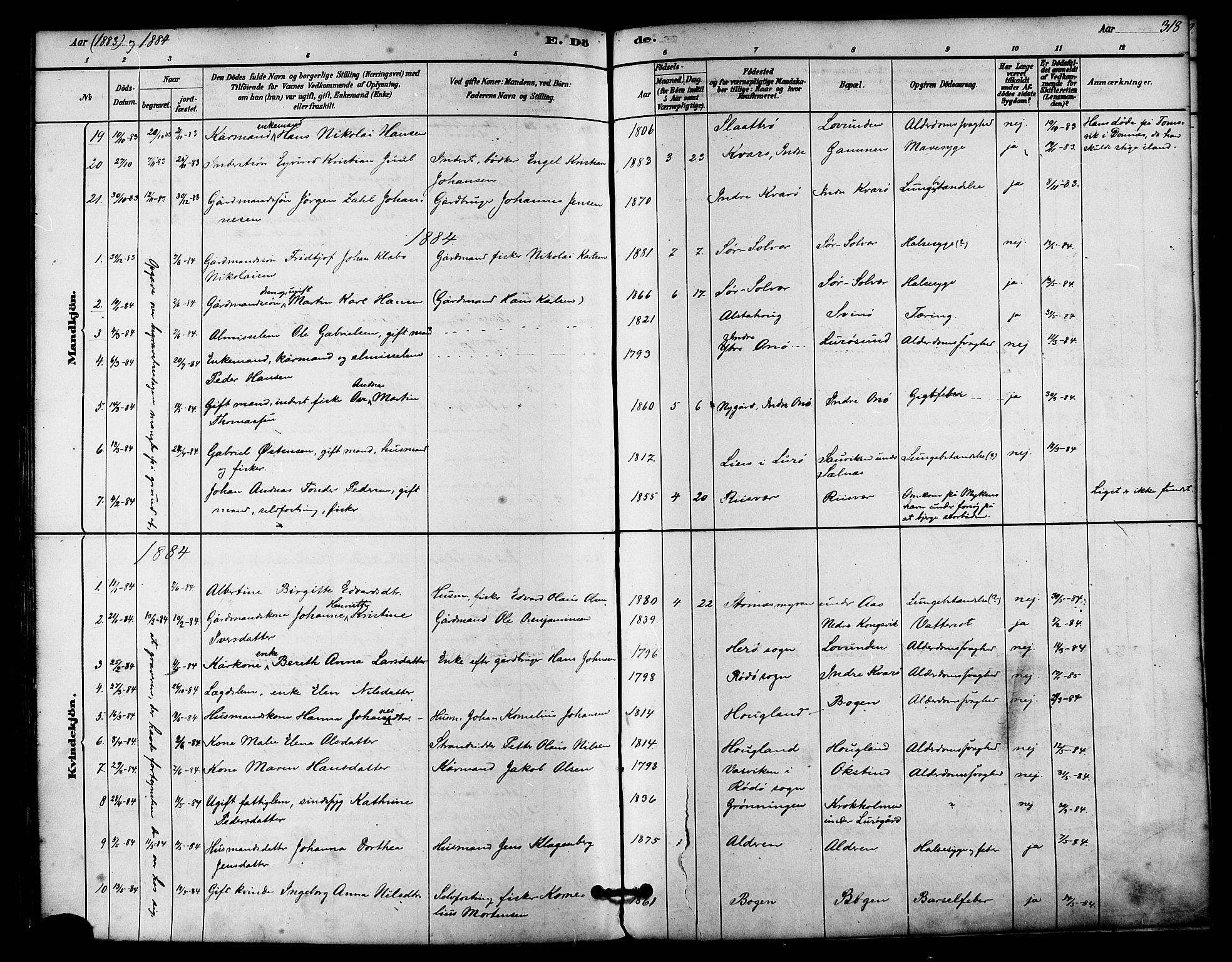 Ministerialprotokoller, klokkerbøker og fødselsregistre - Nordland, SAT/A-1459/839/L0568: Parish register (official) no. 839A05, 1880-1902, p. 318