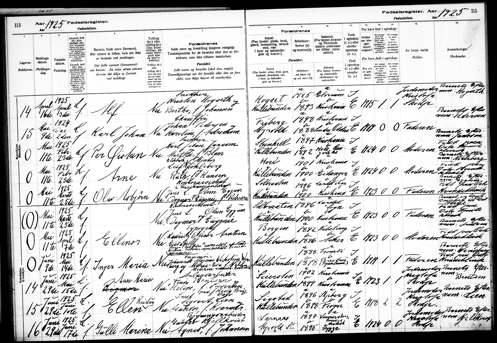 Nesodden prestekontor Kirkebøker, AV/SAO-A-10013/J/Jb/L0001: Birth register no. II 1, 1916-1933, p. 115