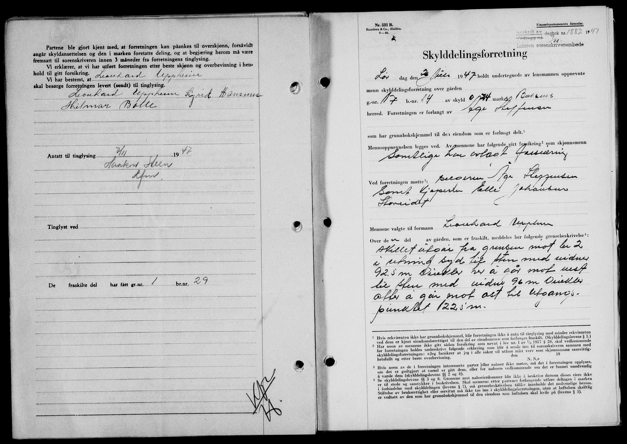 Lofoten sorenskriveri, SAT/A-0017/1/2/2C/L0017a: Mortgage book no. 17a, 1947-1948, Diary no: : 1882/1947