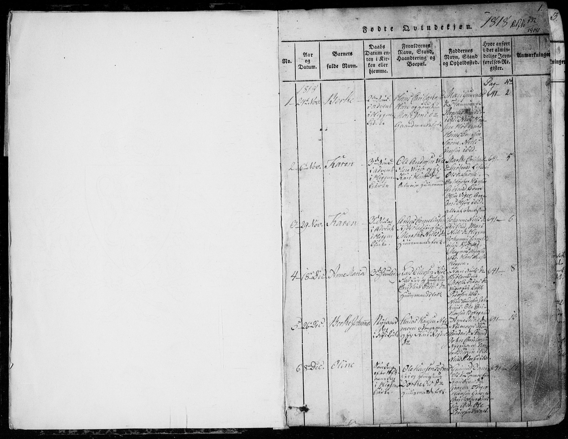 Modum kirkebøker, SAKO/A-234/G/Ga/L0001: Parish register (copy) no. I 1, 1818-1824, p. 0-1