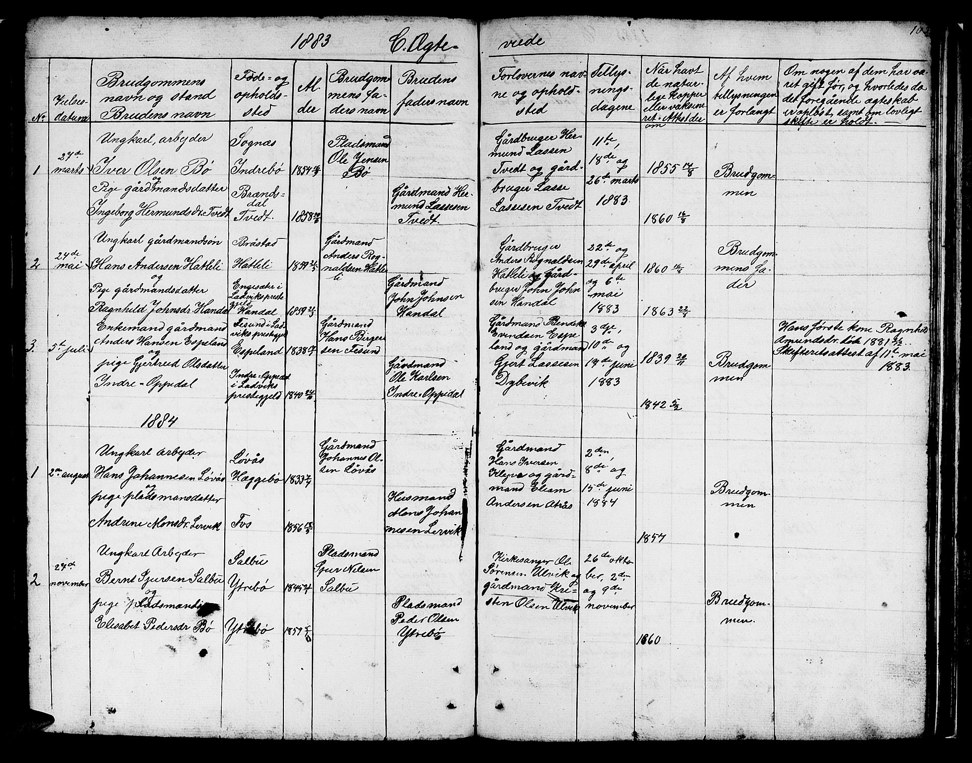 Hyllestad sokneprestembete, SAB/A-80401: Parish register (copy) no. B 1, 1854-1889, p. 103