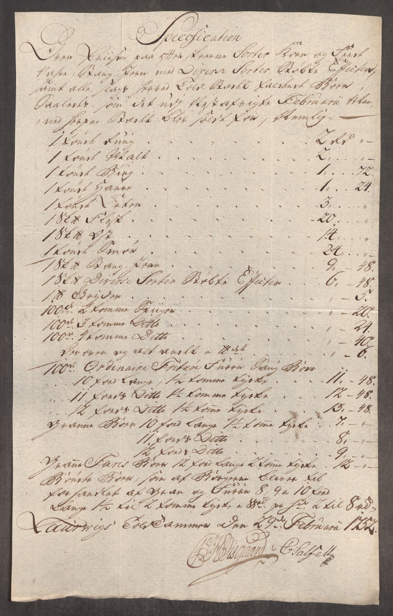Rentekammeret inntil 1814, Realistisk ordnet avdeling, RA/EA-4070/Oe/L0004: [Ø1]: Priskuranter, 1749-1752, p. 911