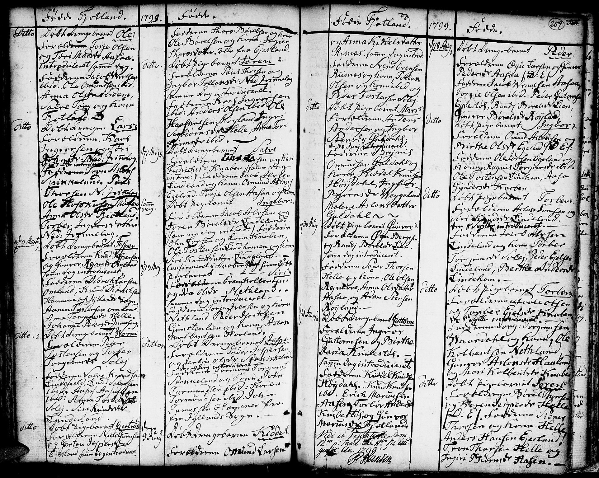 Hægebostad sokneprestkontor, AV/SAK-1111-0024/F/Fa/Faa/L0001: Parish register (official) no. A 1 /3, 1760-1826, p. 259