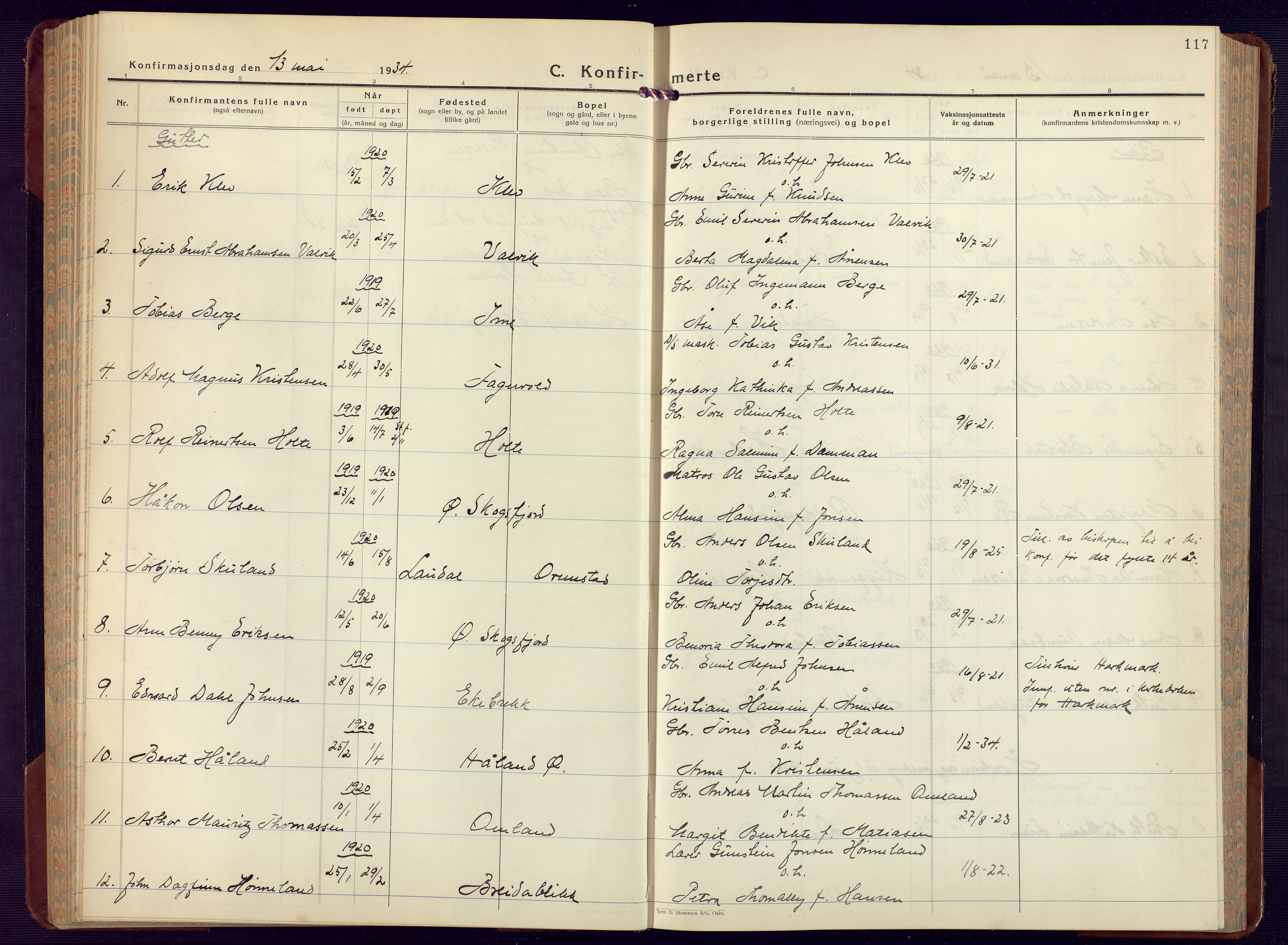 Mandal sokneprestkontor, SAK/1111-0030/F/Fb/Fba/L0014: Parish register (copy) no. B 8, 1932-1952, p. 117