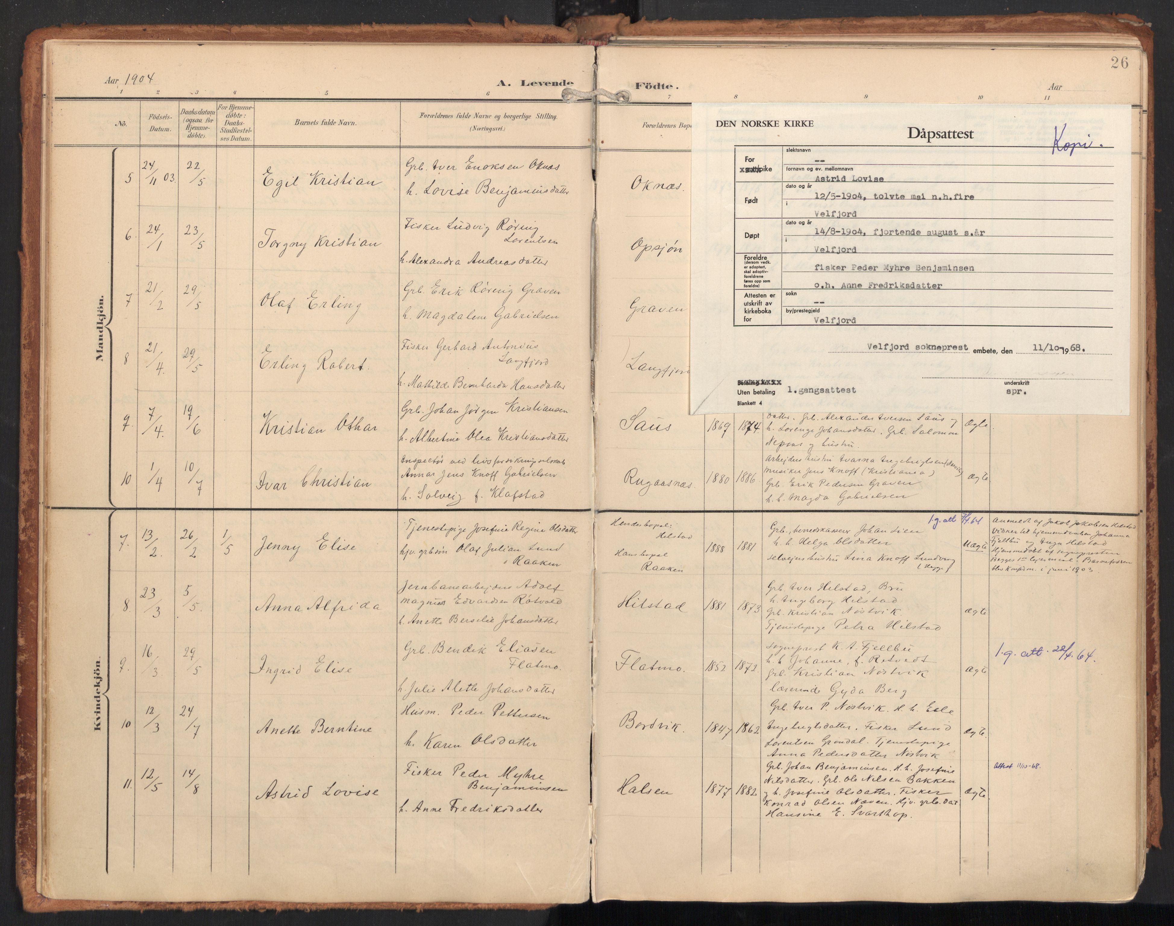 Ministerialprotokoller, klokkerbøker og fødselsregistre - Nordland, SAT/A-1459/814/L0227: Parish register (official) no. 814A08, 1899-1920, p. 26