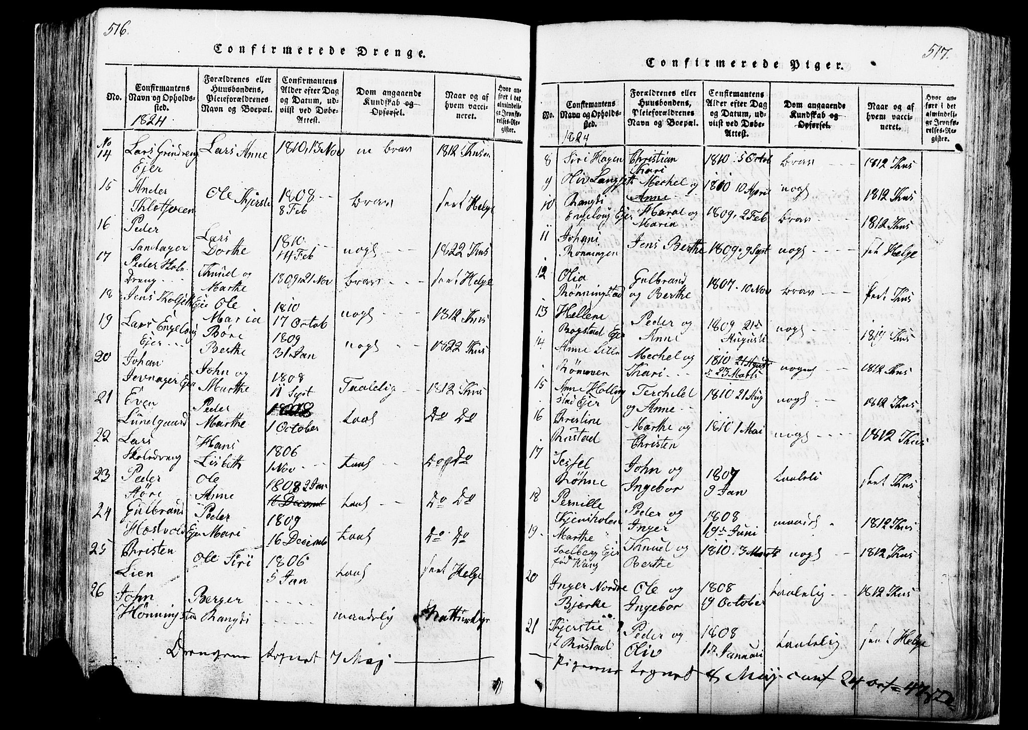 Løten prestekontor, AV/SAH-PREST-022/K/Ka/L0005: Parish register (official) no. 5, 1814-1832, p. 516-517