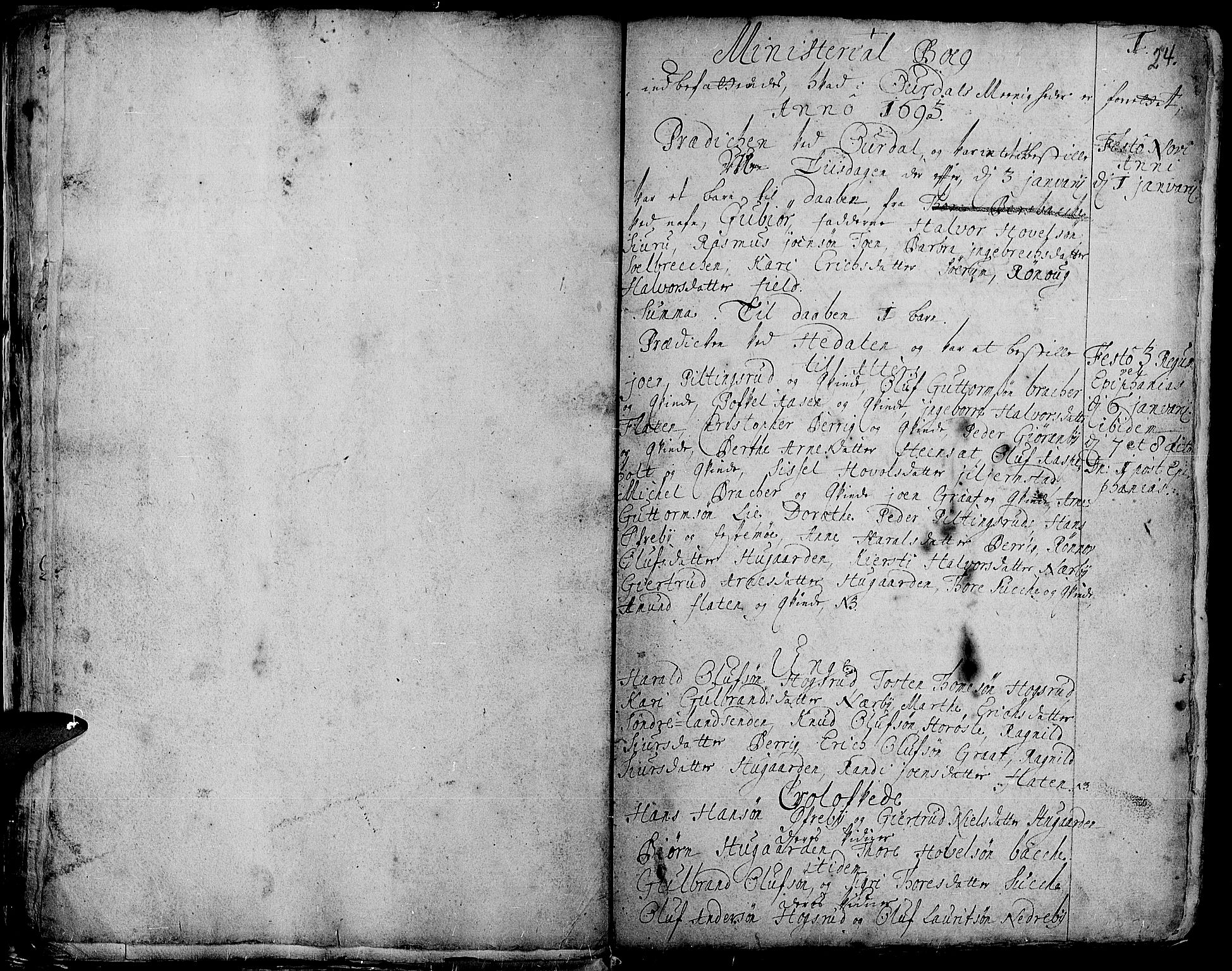 Aurdal prestekontor, SAH/PREST-126/H/Ha/Haa/L0001: Parish register (official) no. 1-3, 1692-1730, p. 24