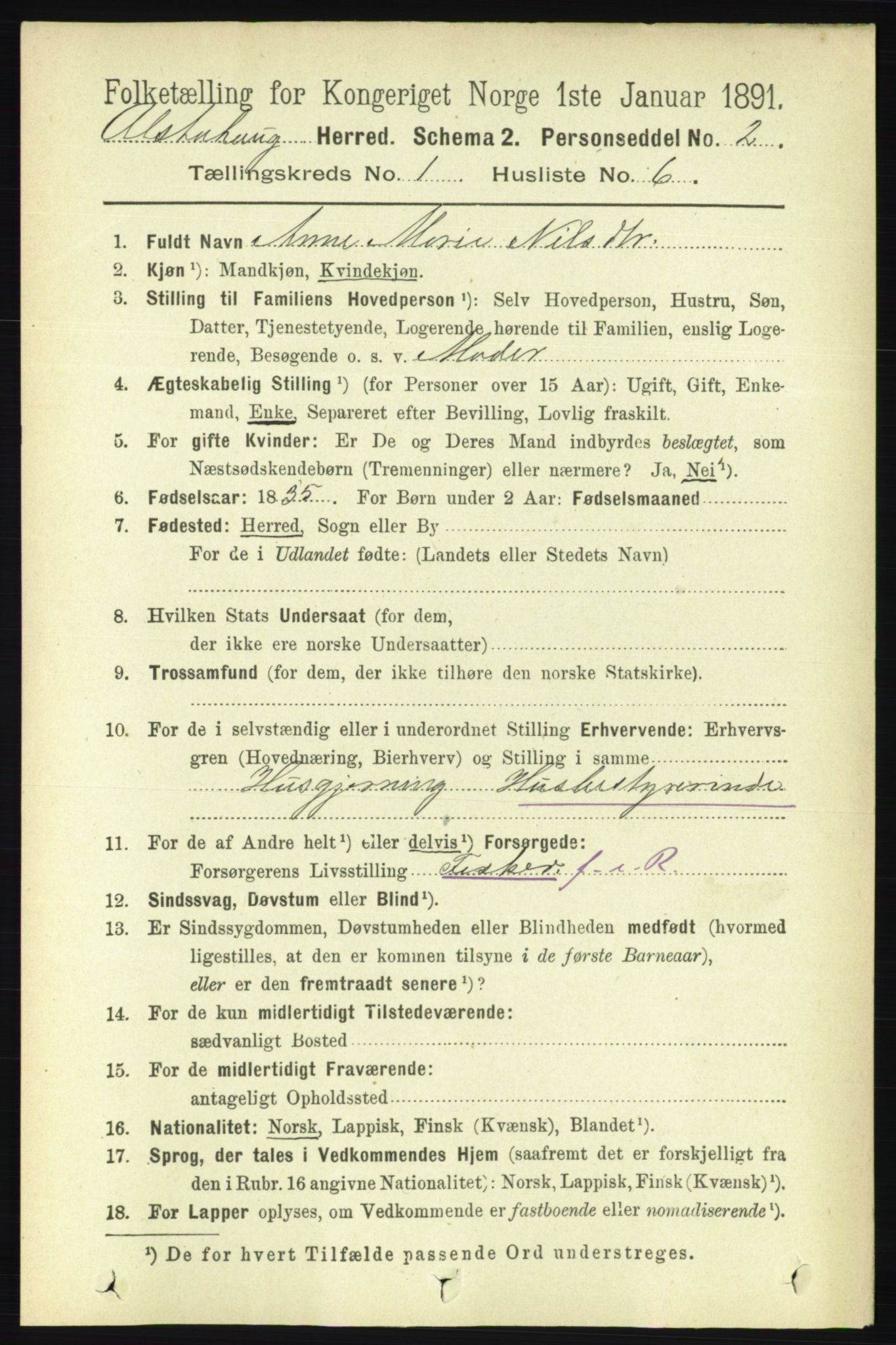 RA, 1891 census for 1820 Alstahaug, 1891, p. 116