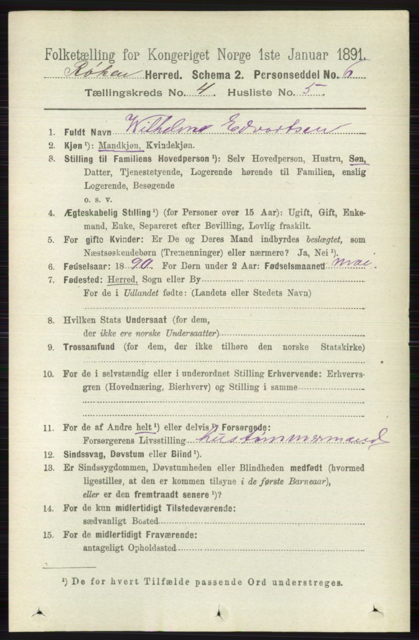 RA, 1891 census for 0627 Røyken, 1891, p. 1888