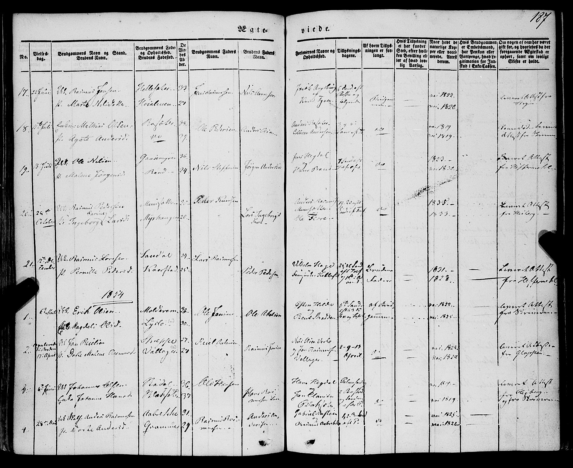 Innvik sokneprestembete, AV/SAB-A-80501: Parish register (official) no. A 5, 1847-1865, p. 187