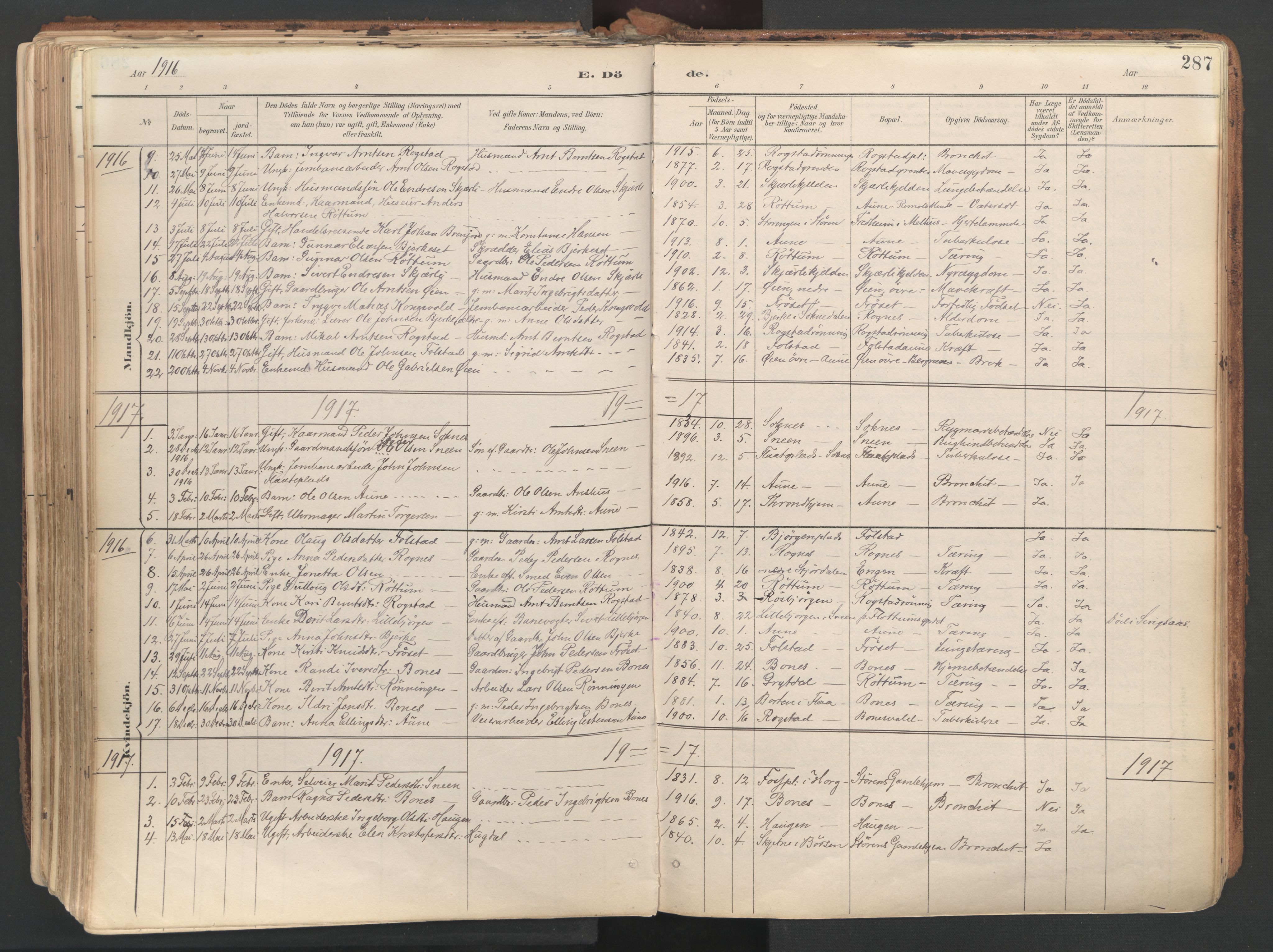 Ministerialprotokoller, klokkerbøker og fødselsregistre - Sør-Trøndelag, SAT/A-1456/687/L1004: Parish register (official) no. 687A10, 1891-1923, p. 287