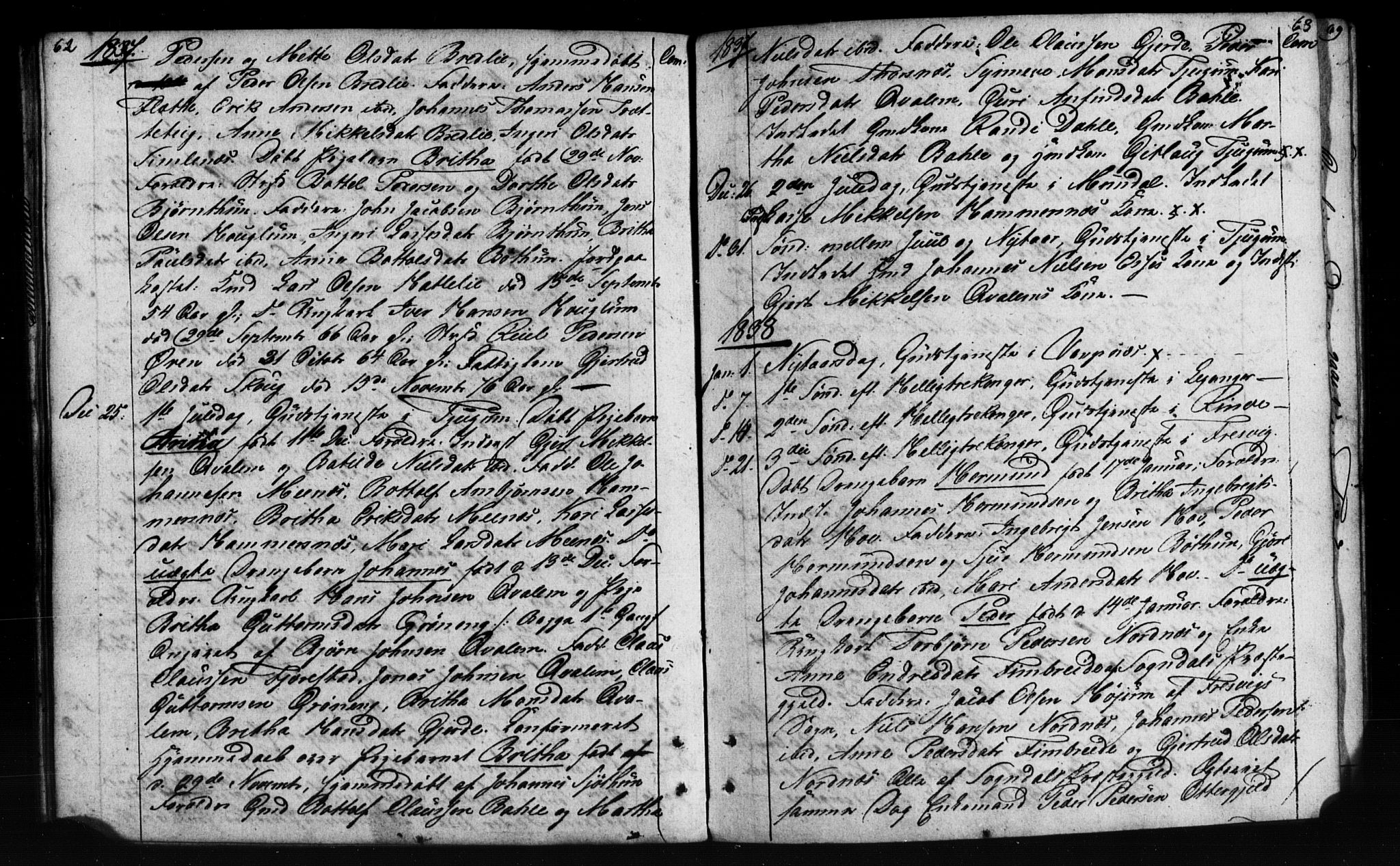 Leikanger sokneprestembete, AV/SAB-A-81001: Curate's parish register no. A 1A, 1833-1838, p. 62-63