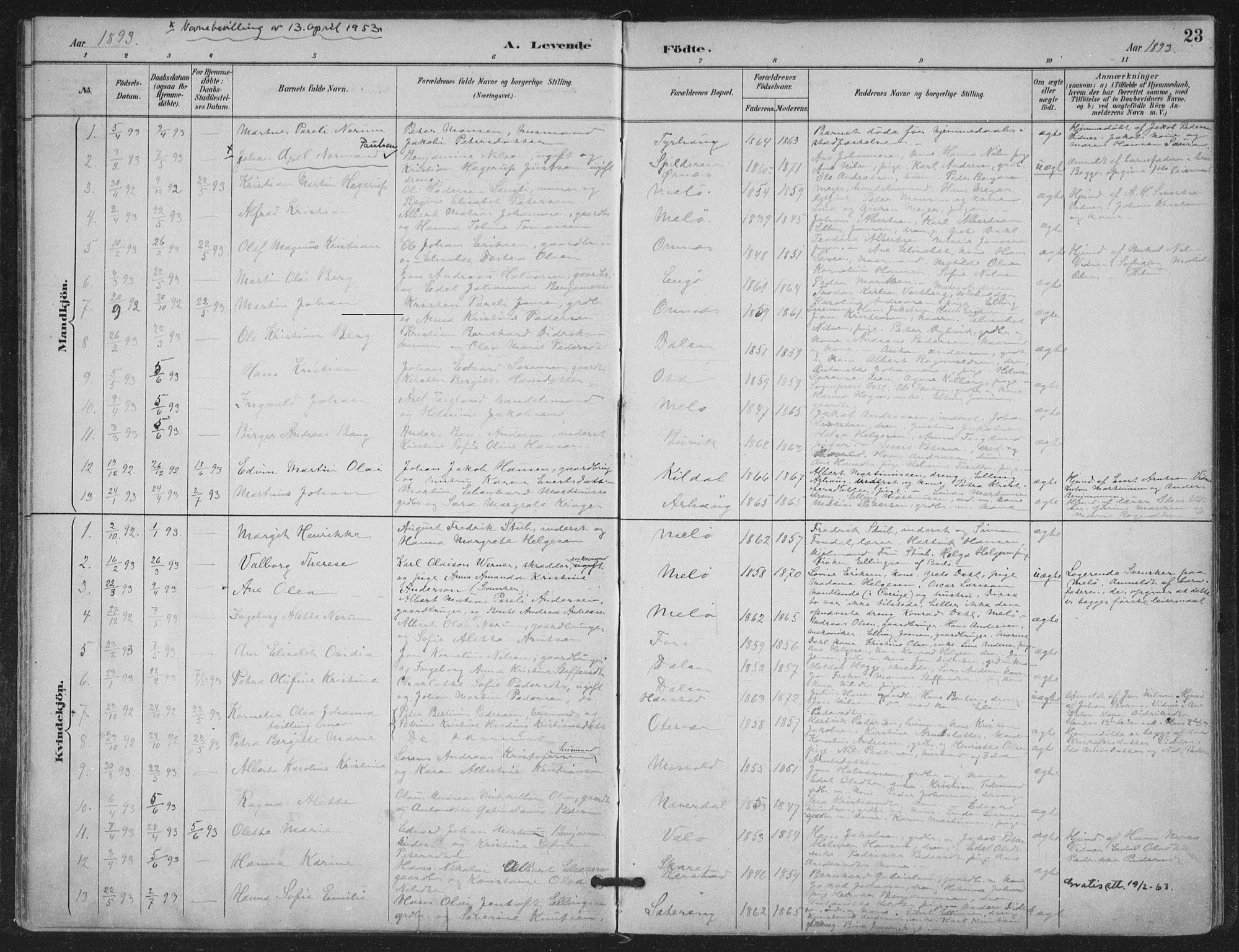 Ministerialprotokoller, klokkerbøker og fødselsregistre - Nordland, SAT/A-1459/843/L0628: Parish register (official) no. 843A03, 1889-1907, p. 23