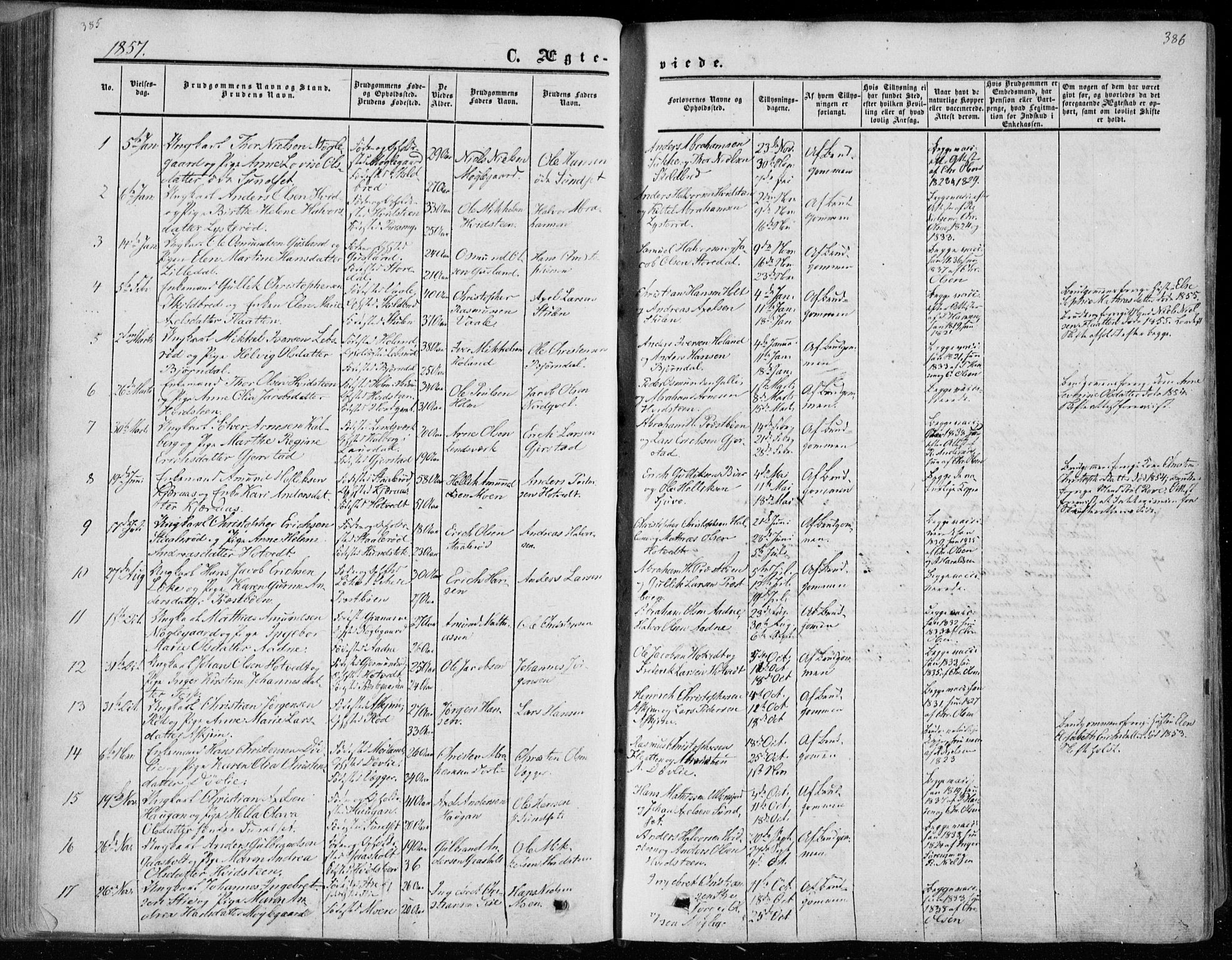 Andebu kirkebøker, SAKO/A-336/F/Fa/L0005: Parish register (official) no. 5, 1857-1870, p. 385-386