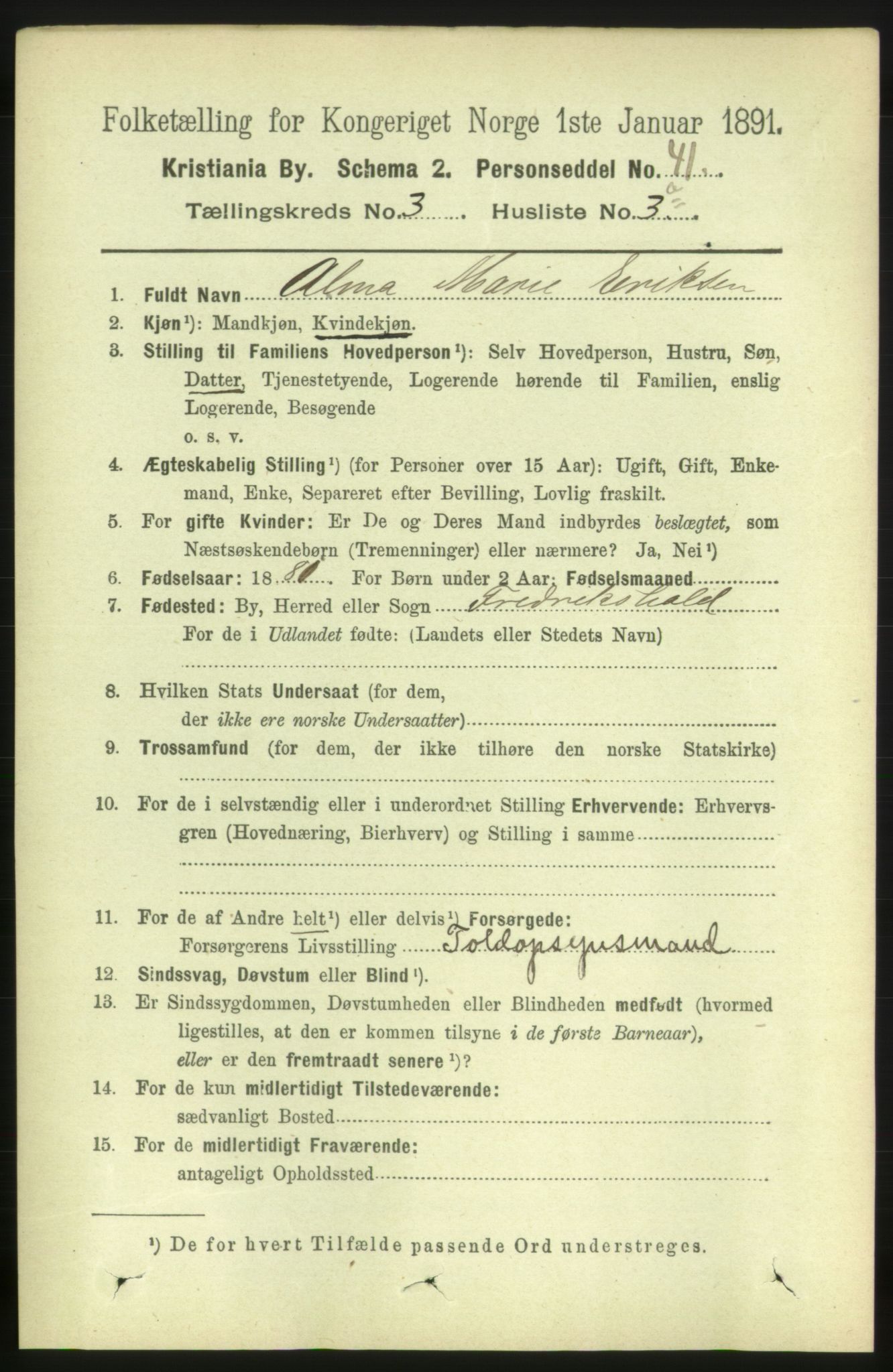 RA, 1891 census for 0301 Kristiania, 1891, p. 1297