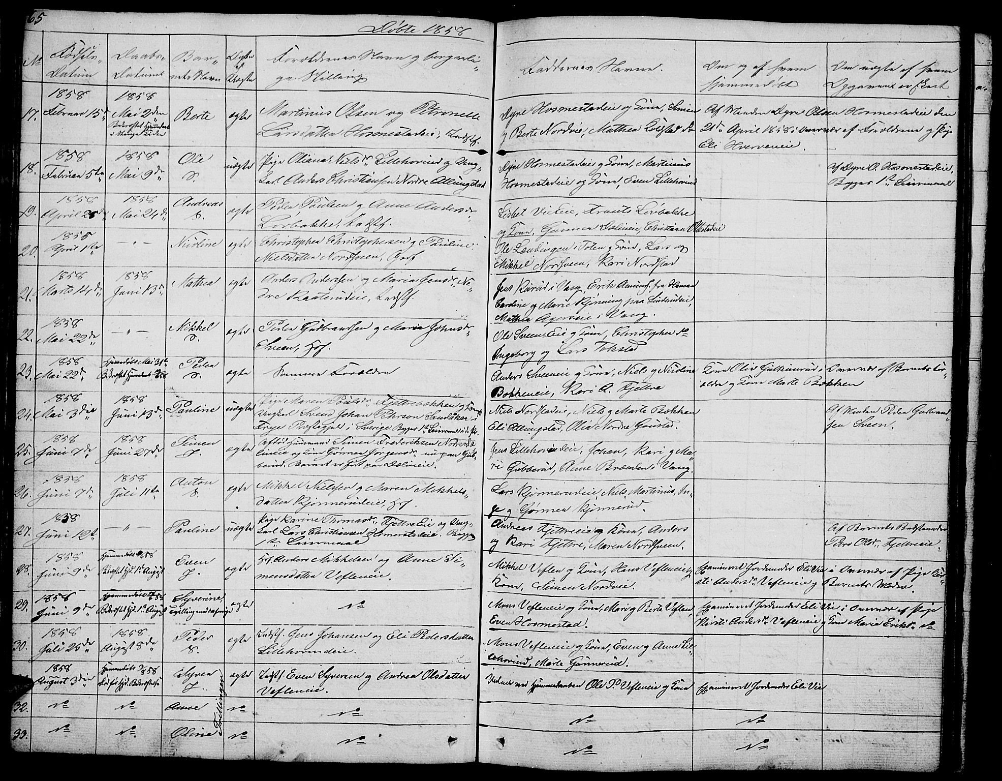 Stange prestekontor, AV/SAH-PREST-002/L/L0002: Parish register (copy) no. 2, 1838-1879, p. 65