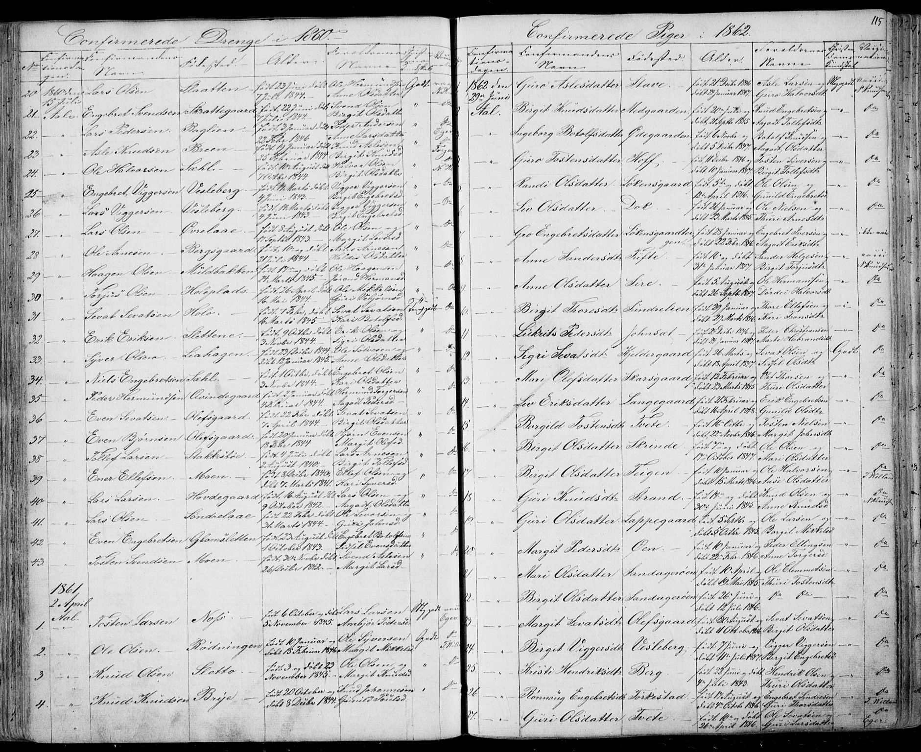 Ål kirkebøker, AV/SAKO-A-249/F/Fa/L0006: Parish register (official) no. I 6, 1849-1864, p. 115