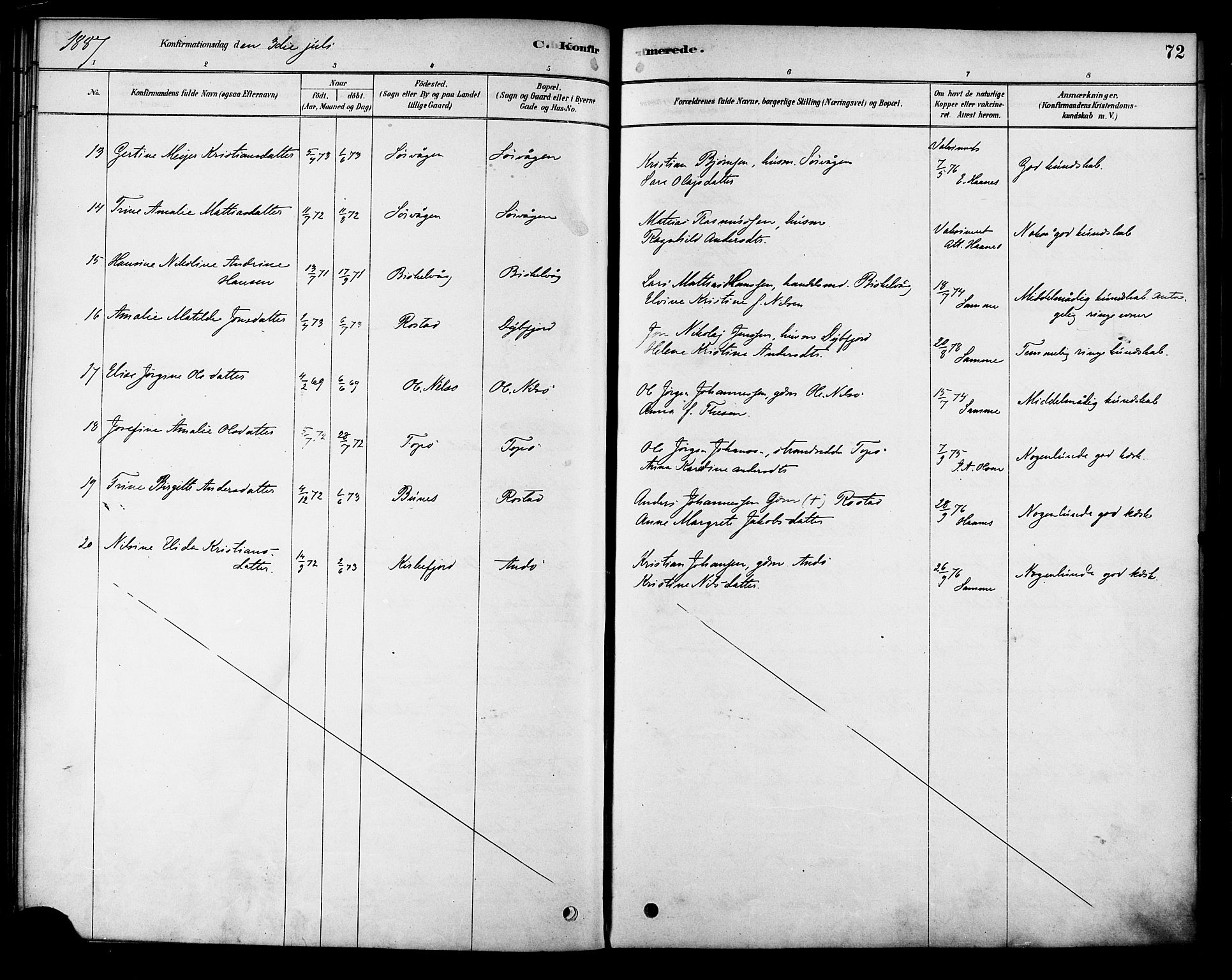 Ministerialprotokoller, klokkerbøker og fødselsregistre - Nordland, SAT/A-1459/886/L1219: Parish register (official) no. 886A01, 1878-1892, p. 72