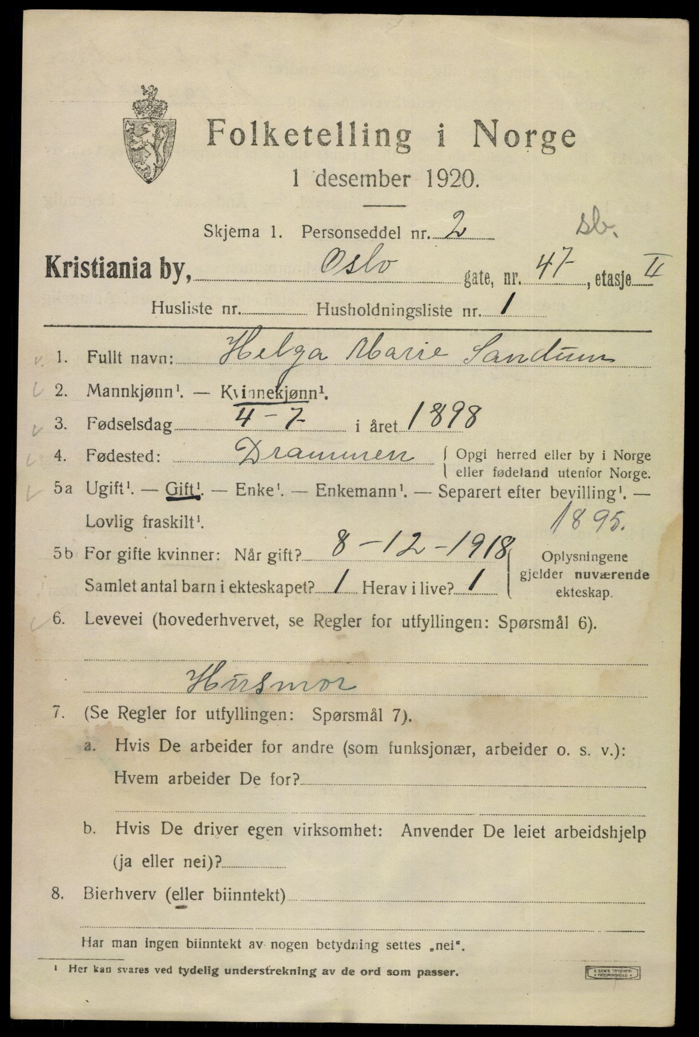 SAO, 1920 census for Kristiania, 1920, p. 440879