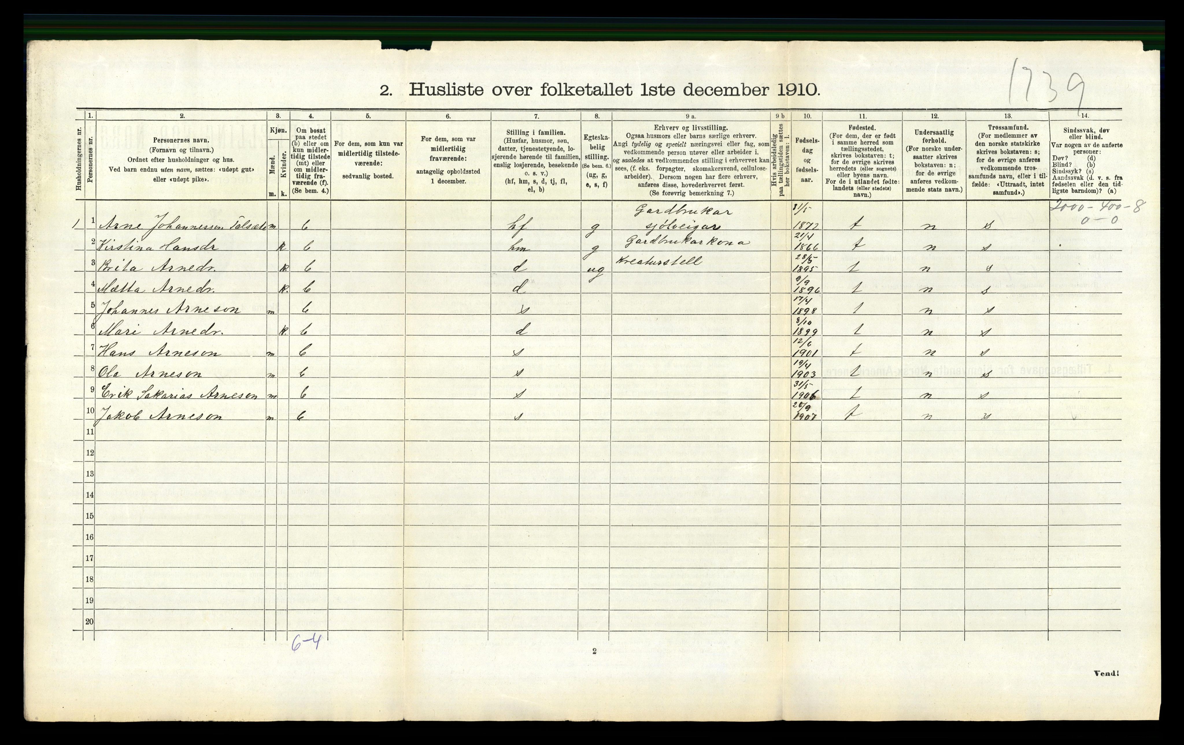 RA, 1910 census for Luster, 1910, p. 182