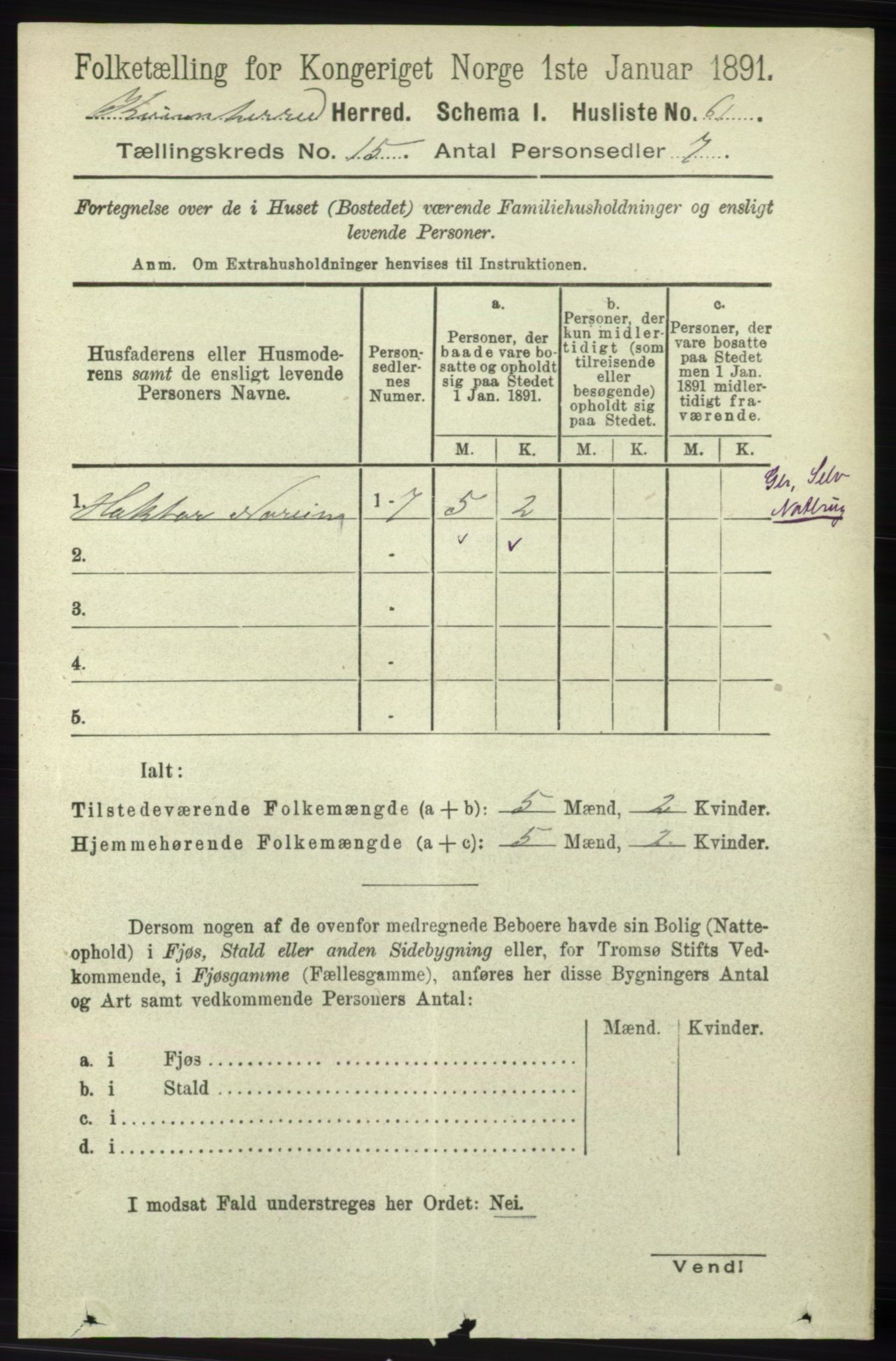 RA, 1891 census for 1224 Kvinnherad, 1891, p. 5014
