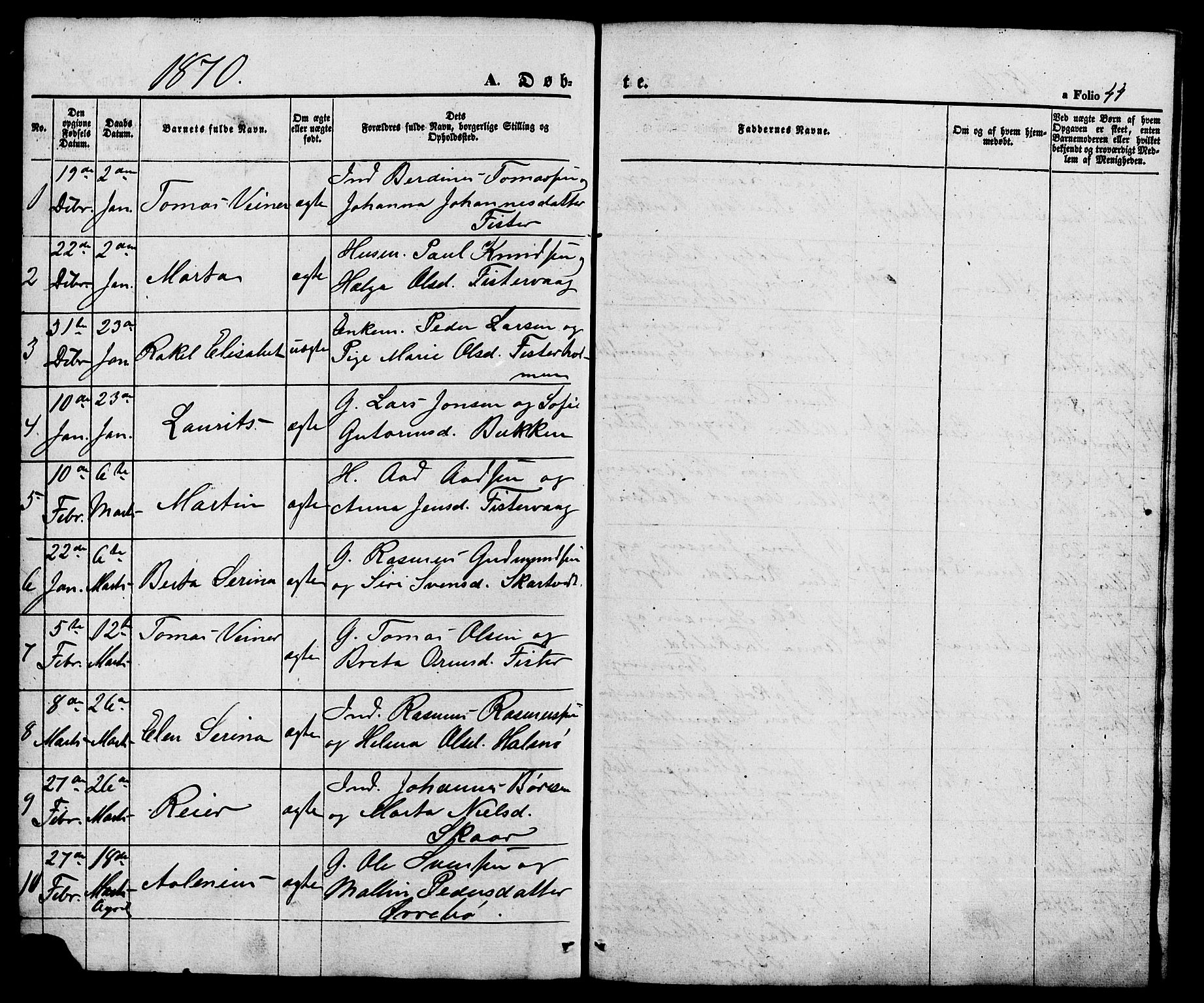 Hjelmeland sokneprestkontor, SAST/A-101843/01/V/L0005: Parish register (copy) no. B 5, 1853-1892, p. 44