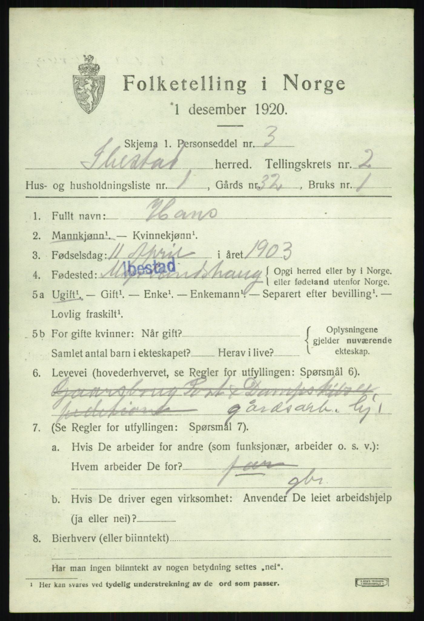 SATØ, 1920 census for Ibestad, 1920, p. 2381