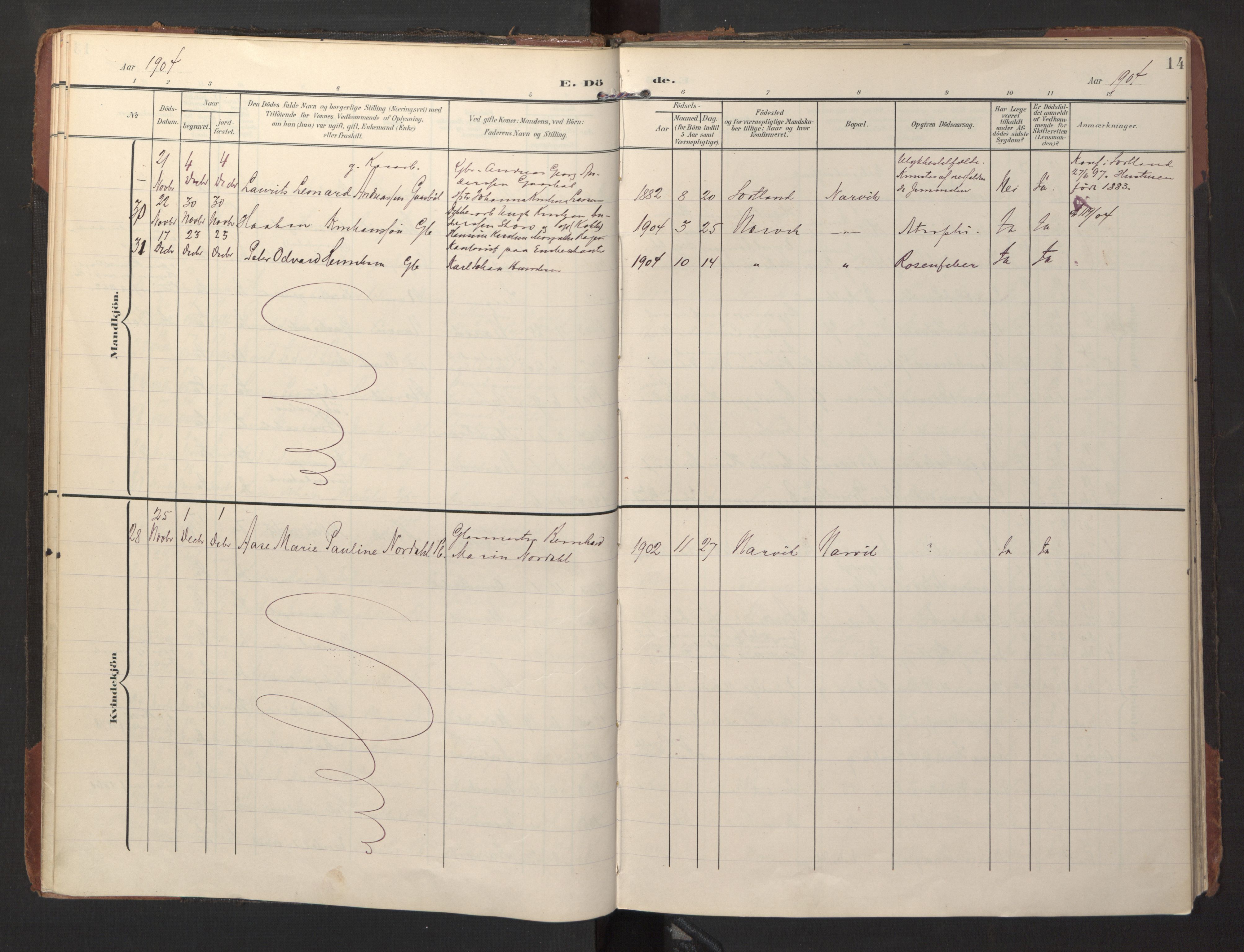 Ministerialprotokoller, klokkerbøker og fødselsregistre - Nordland, AV/SAT-A-1459/871/L1000: Parish register (official) no. 871A16, 1902-1925, p. 14