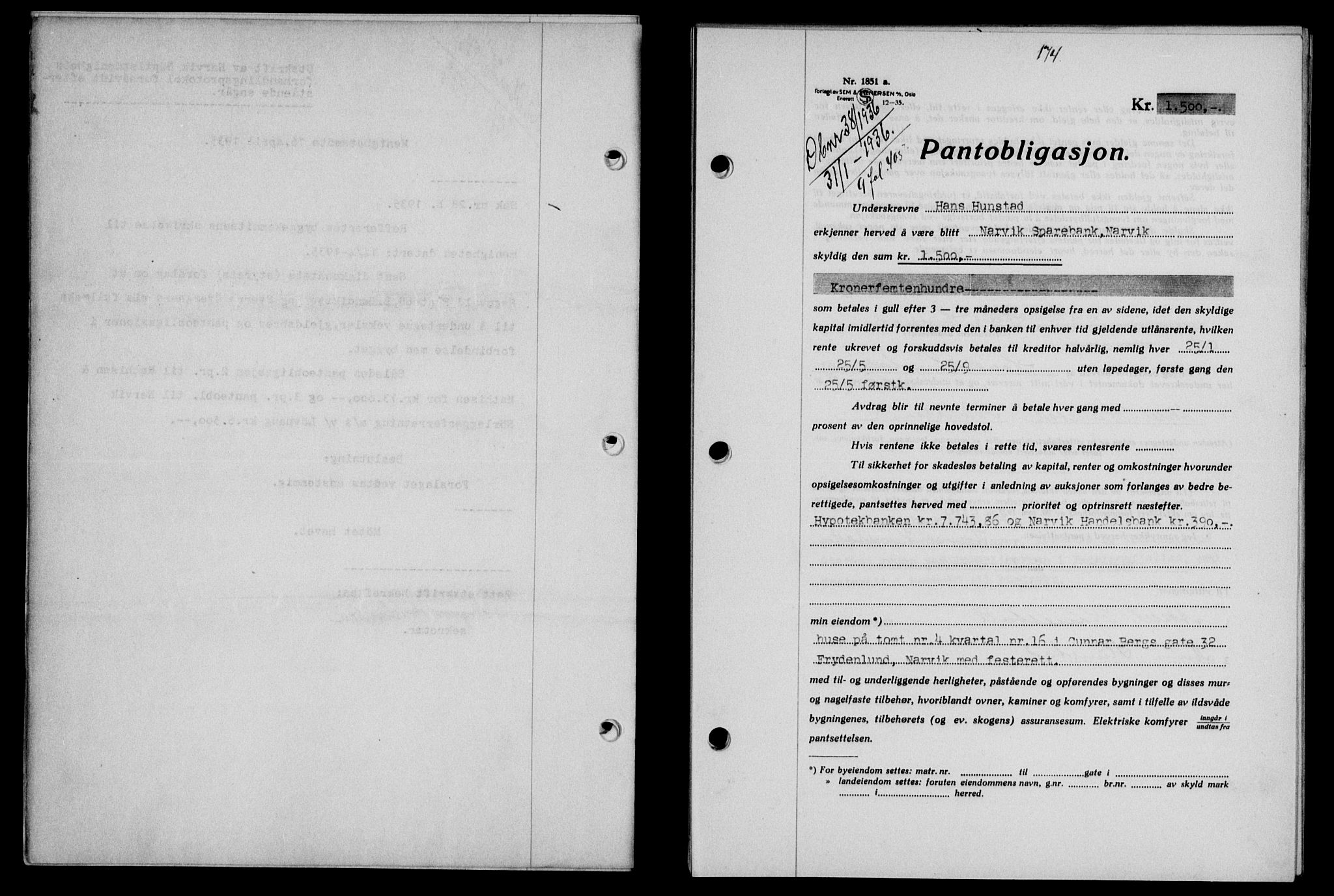 Narvik sorenskriveri, SAT/A-0002/1/2/2C/2Ca/L0011: Mortgage book no. 14, 1935-1937, Deed date: 31.01.1936