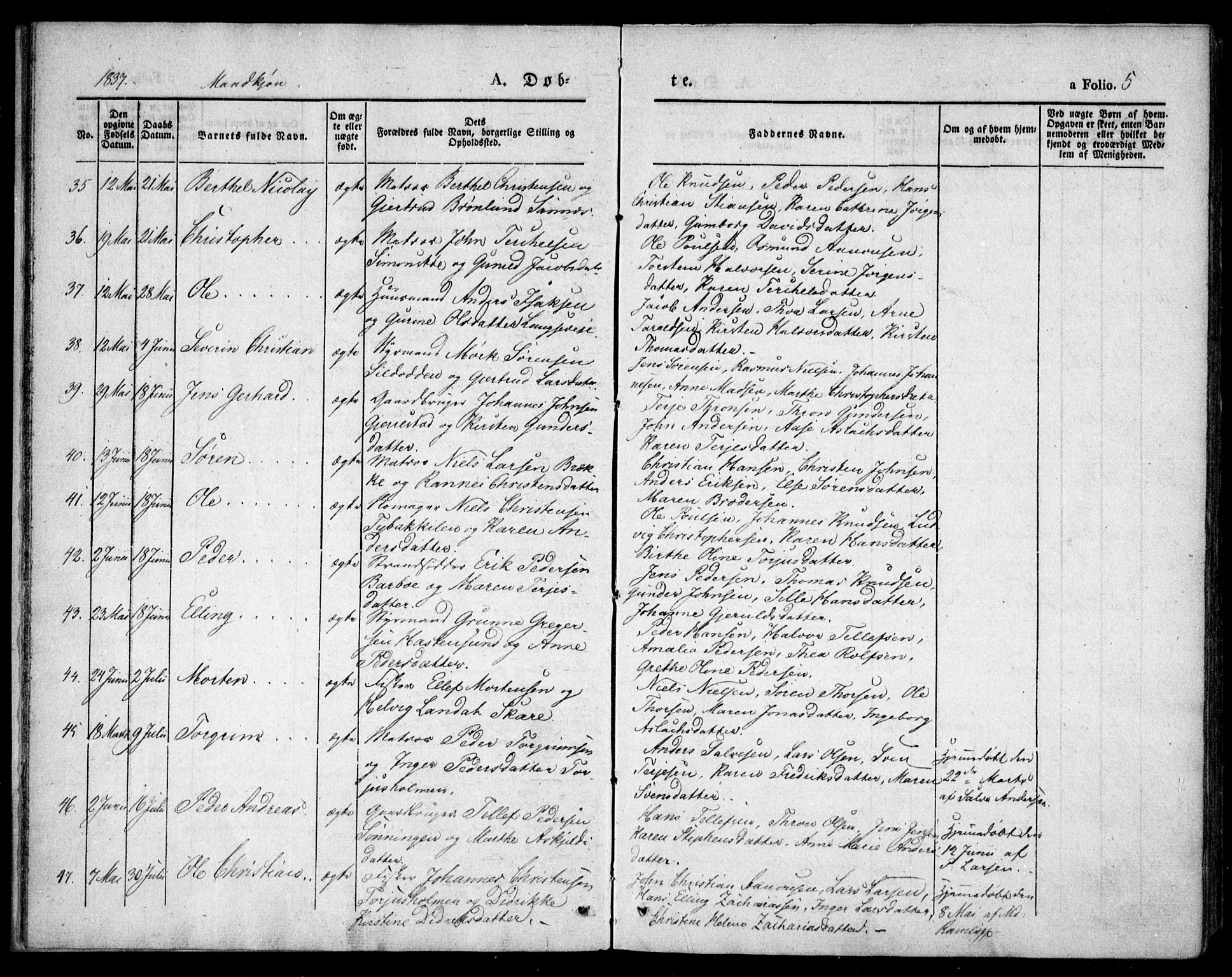 Tromøy sokneprestkontor, AV/SAK-1111-0041/F/Fa/L0004: Parish register (official) no. A 4, 1837-1846, p. 5