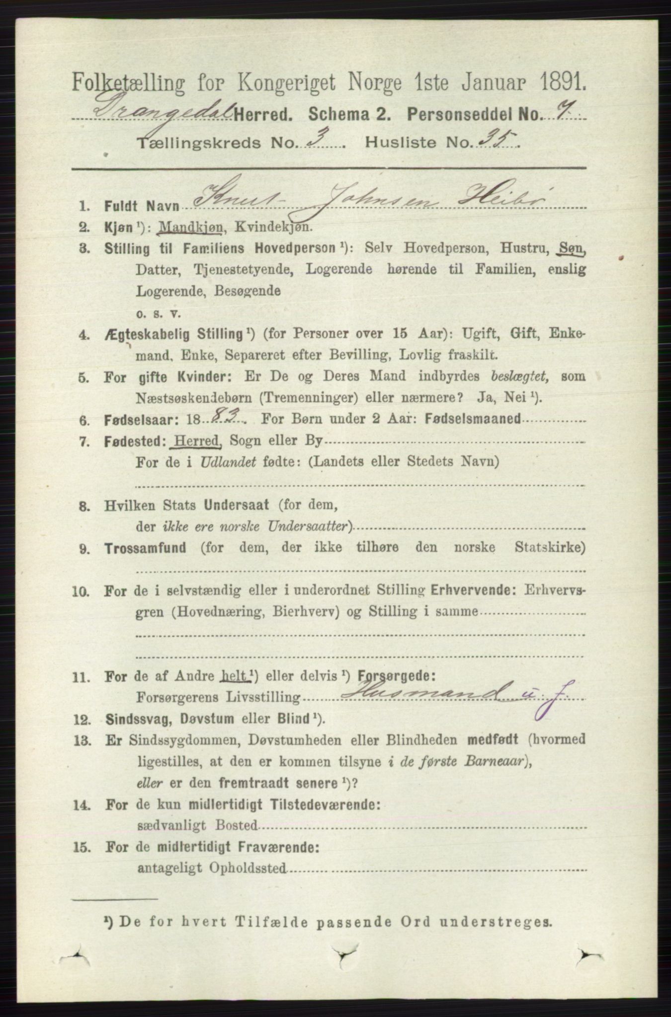 RA, 1891 census for 0817 Drangedal, 1891, p. 1086