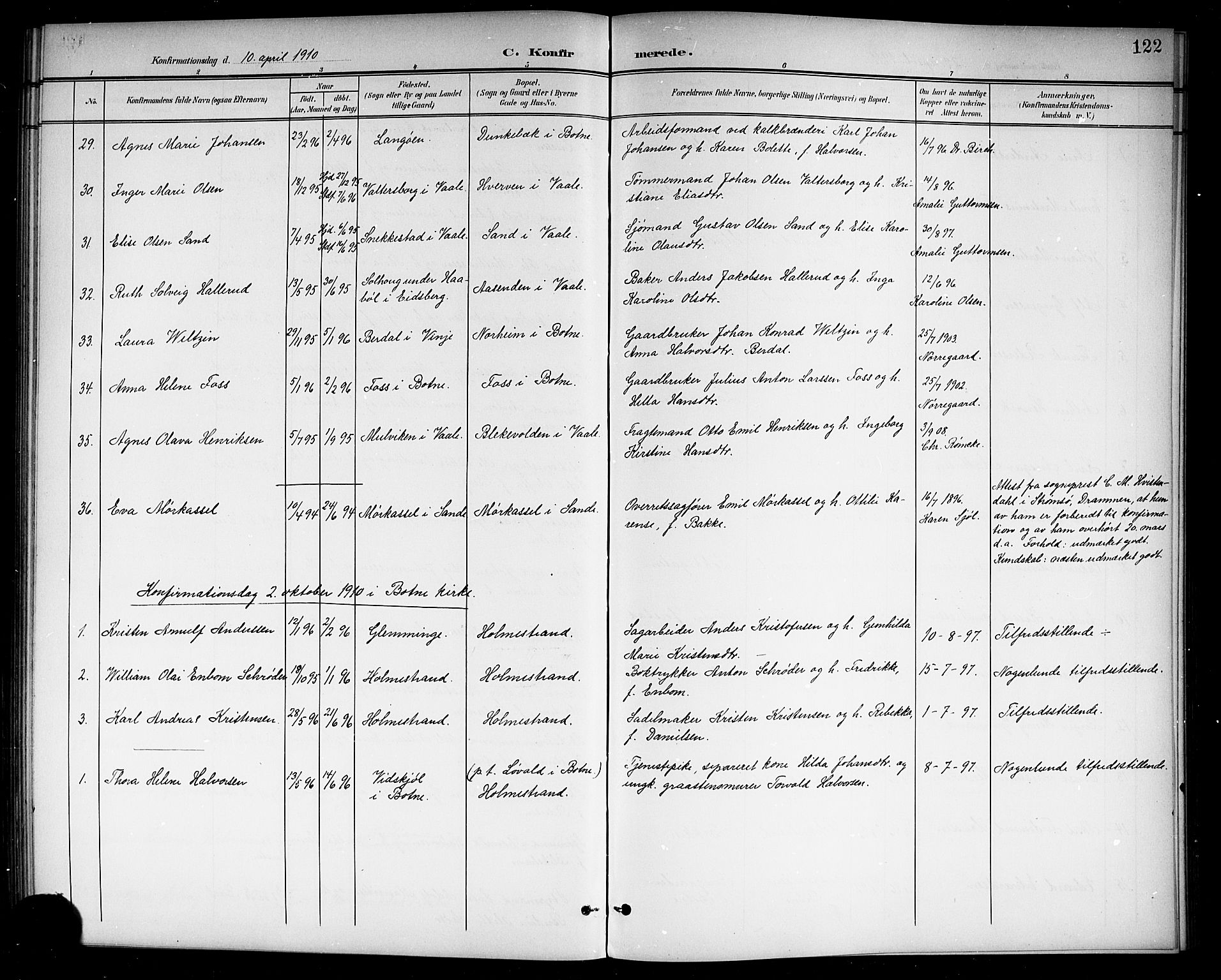 Holmestrand kirkebøker, AV/SAKO-A-346/G/Ga/L0006: Parish register (copy) no. 6, 1901-1923, p. 122