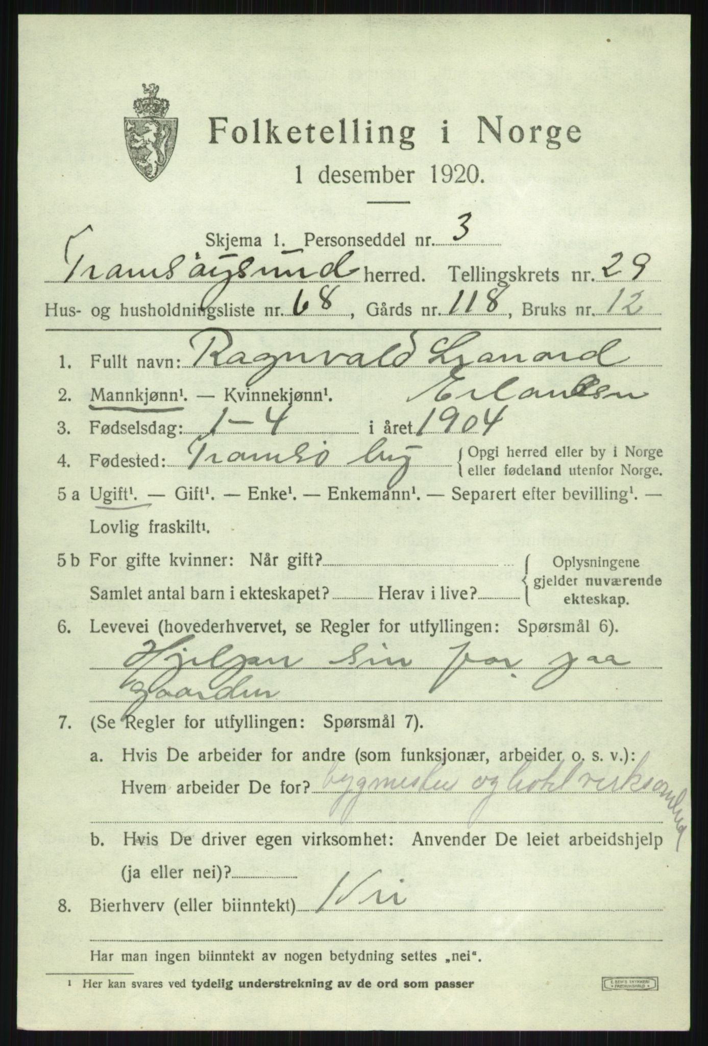 SATØ, 1920 census for Tromsøysund, 1920, p. 14206