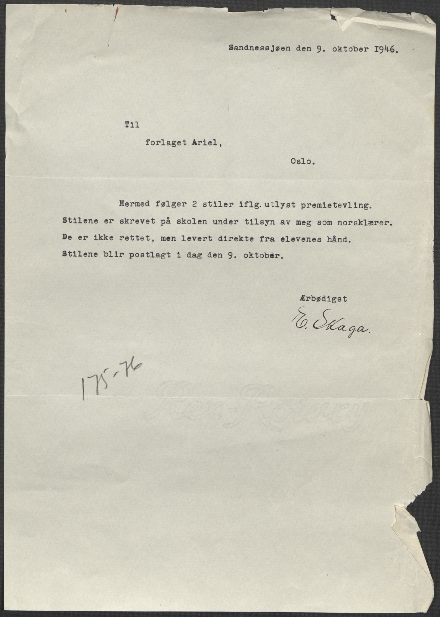 Det norske totalavholdsselskap, AV/RA-PA-0419/E/Eb/L0603: Skolestiler om krigstida (ordnet topografisk etter distrikt og skole), 1946, p. 398